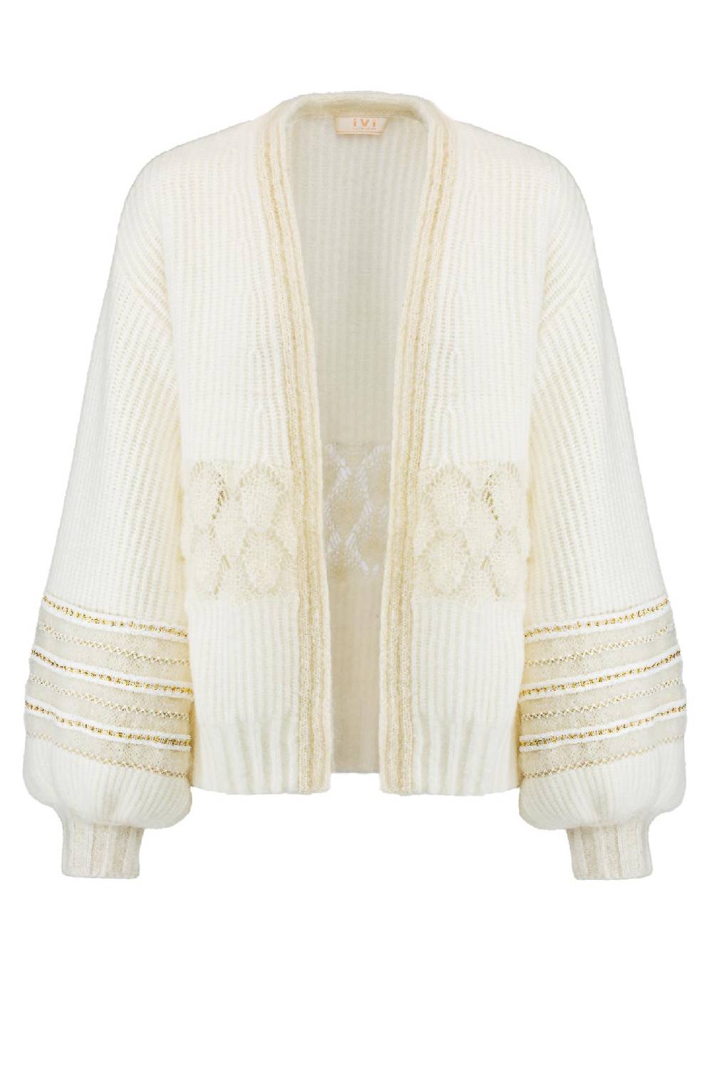 IVI GmbH SOLID KNIT Cardigan mit Zier-Crochet weiß