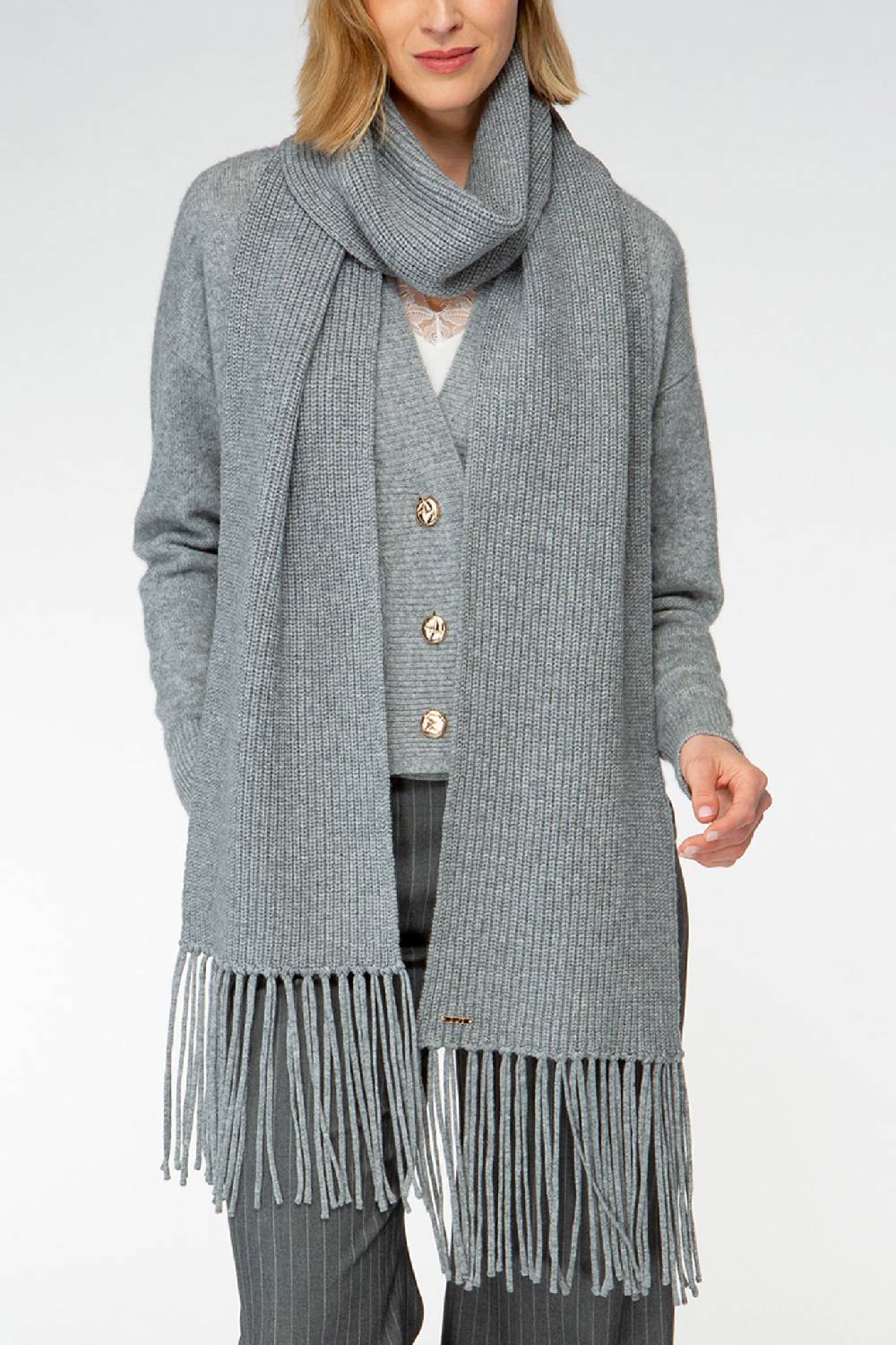 IVI GmbH SOLID KNIT Langer Schal Mit Fransen Grau-melange