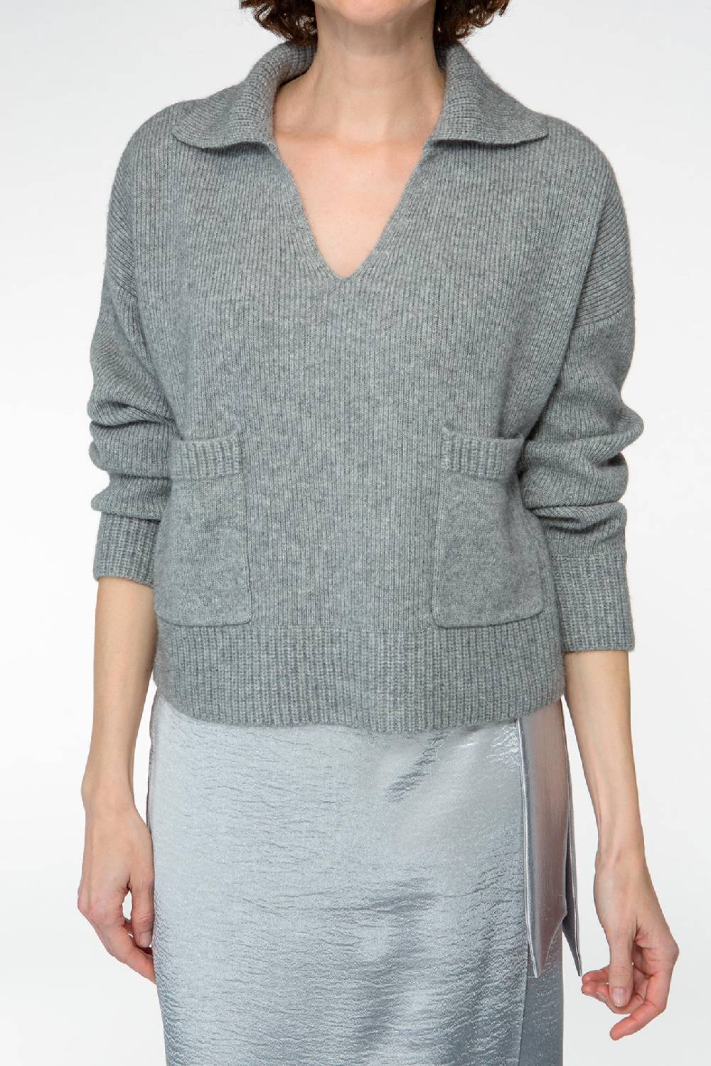 IVI GmbH SOLID KNIT Pullover Im Troyer-Look Grau-melange