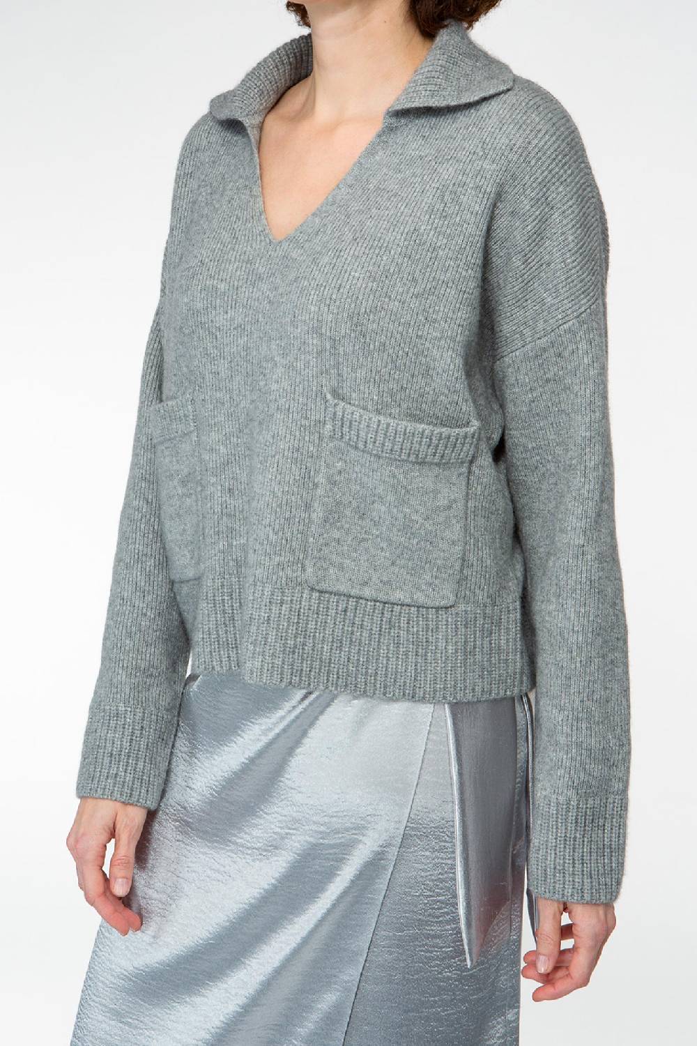 IVI GmbH SOLID KNIT Pullover Im Troyer-Look Grau-melange