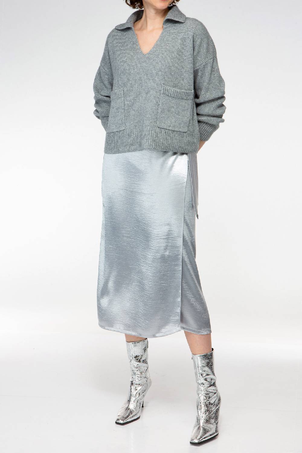 IVI GmbH SOLID KNIT Pullover Im Troyer-Look Grau-melange