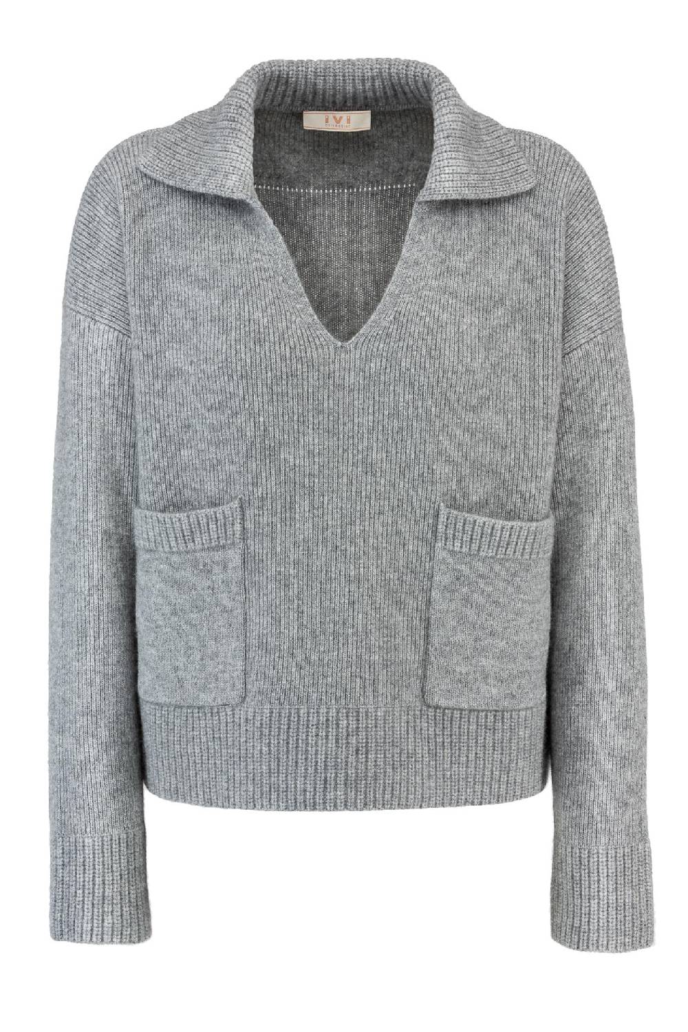 IVI GmbH SOLID KNIT Pullover im Troyer-Look grau-melange