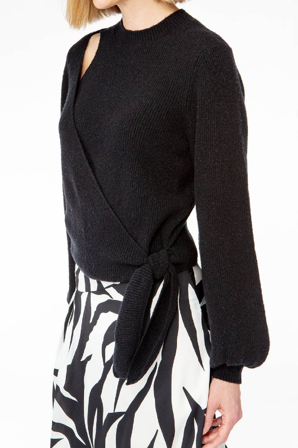 IVI GmbH SOLID KNIT Wickelpullover Mit Cut-Out Detail Schwarz