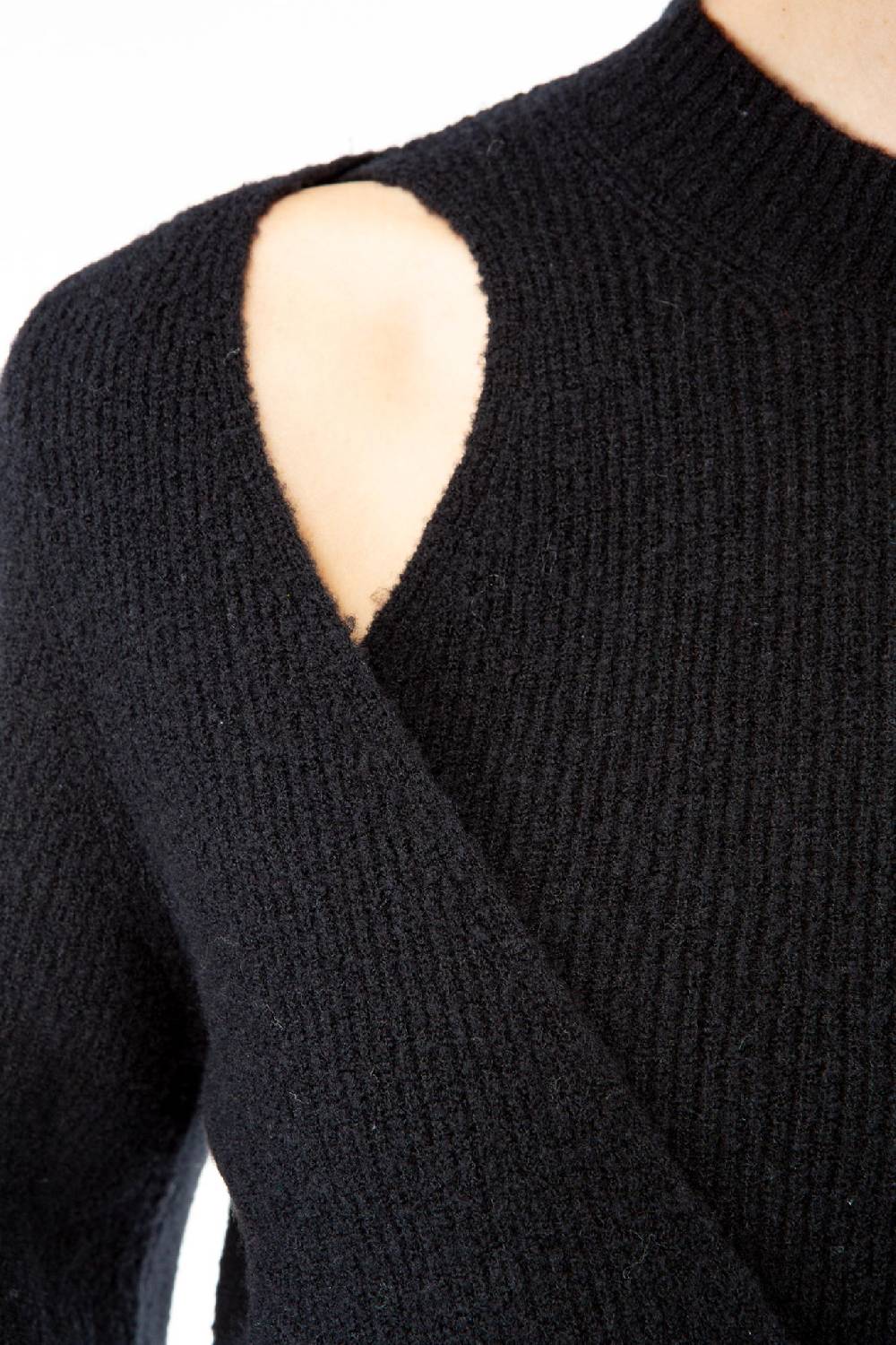 IVI GmbH SOLID KNIT Wickelpullover Mit Cut-Out Detail Schwarz