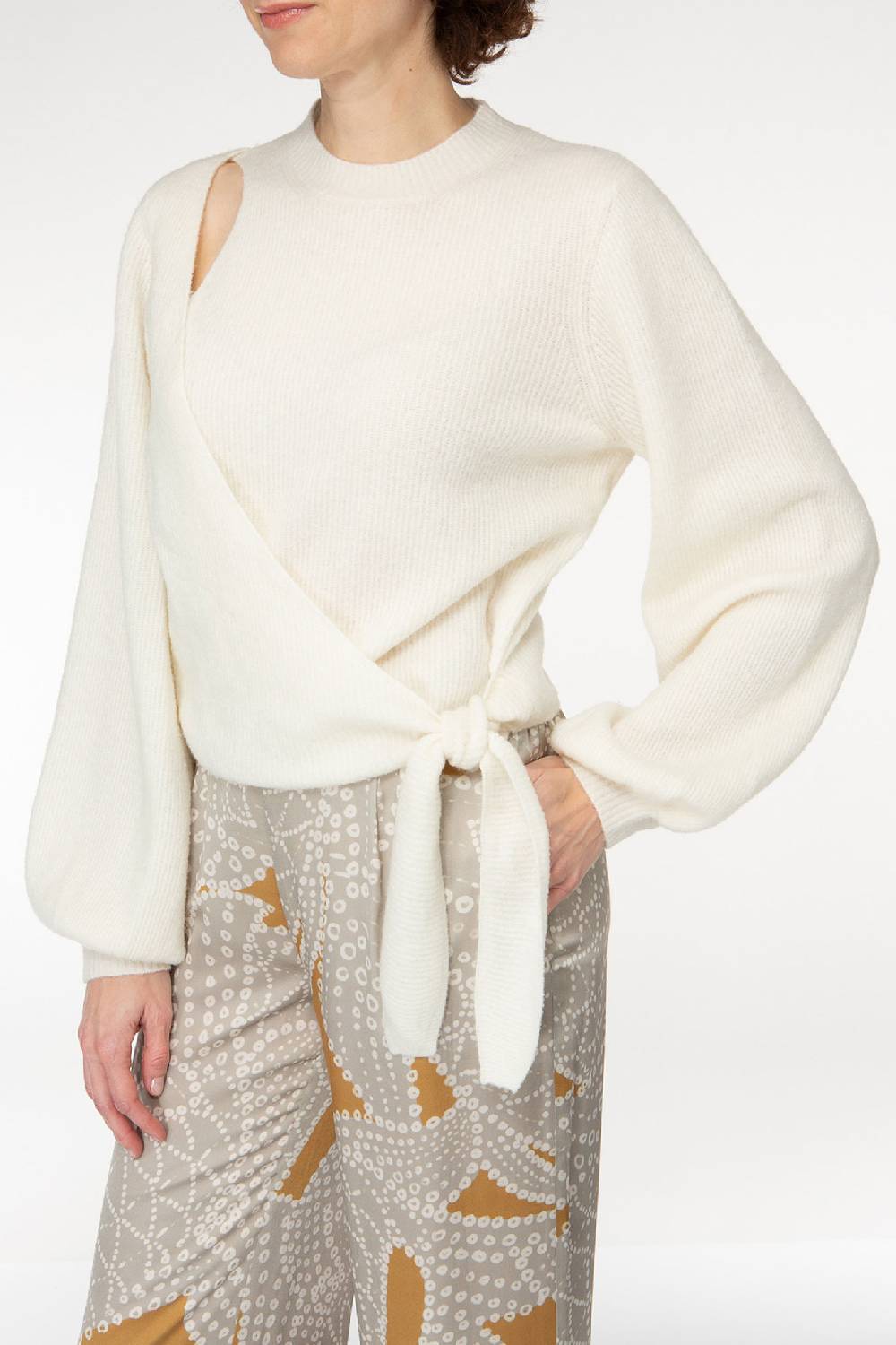 IVI GmbH SOLID KNIT Wickelpullover Mit Cut-Out Detail Weiß