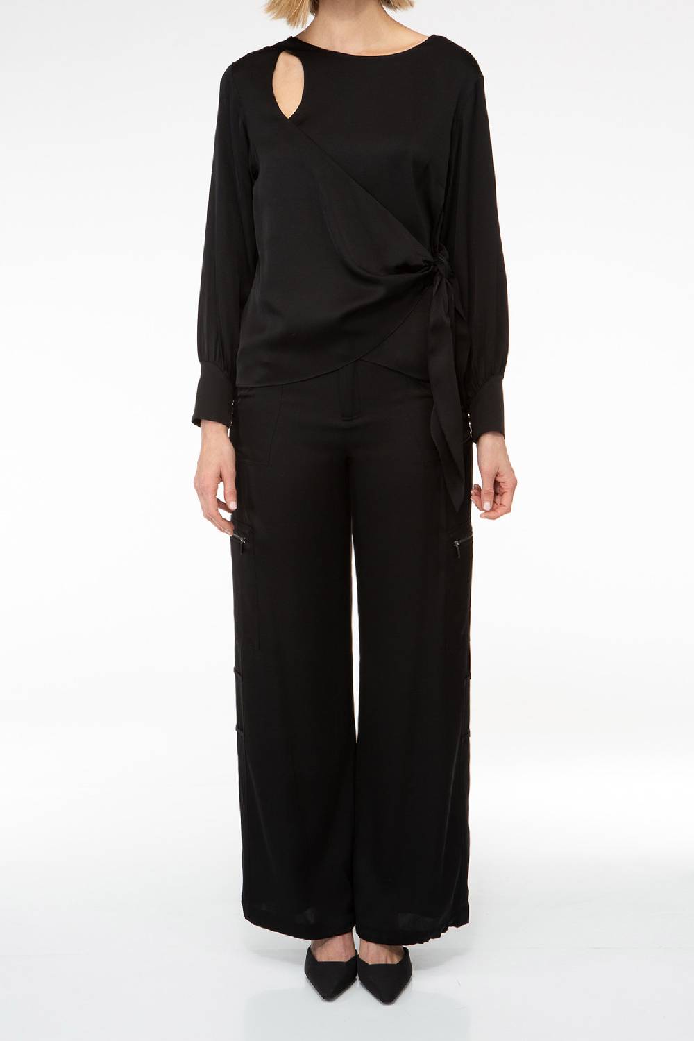 IVI GmbH SOLID SILK Seidenhose Mit Cargo-Details Schwarz