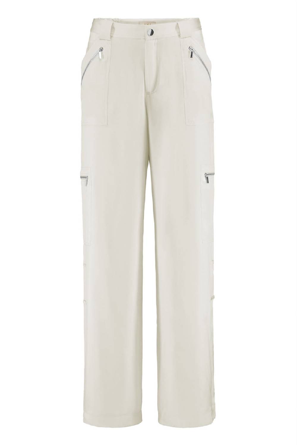 IVI GmbH SOLID SILK Seidenhose mit Cargo-Details weiß