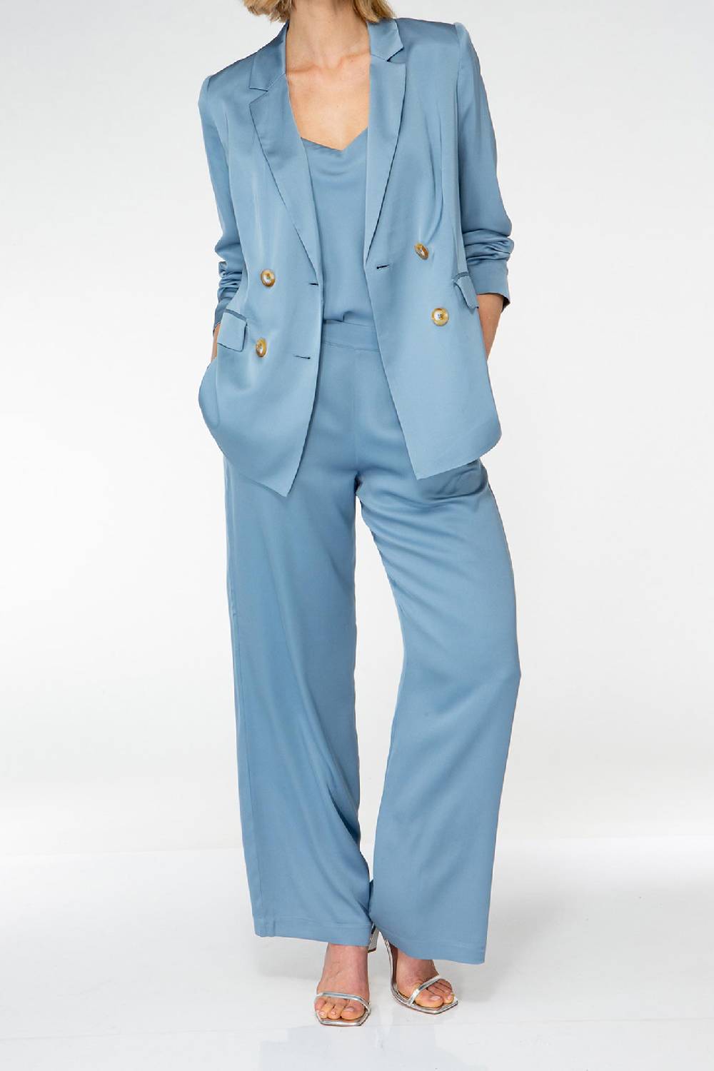 IVI GmbH SOLID SILK Seidenhose Mit Weitem Bein Hellblau