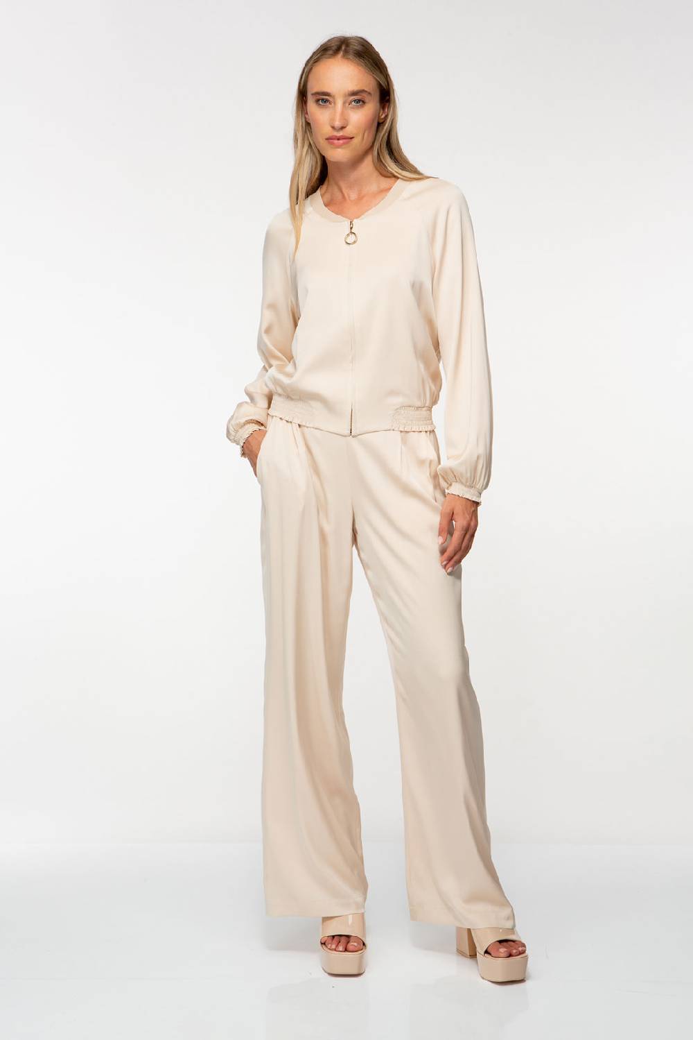 IVI GmbH SOLID SILK Seidenhose Mit Weitem Bein Light Sand