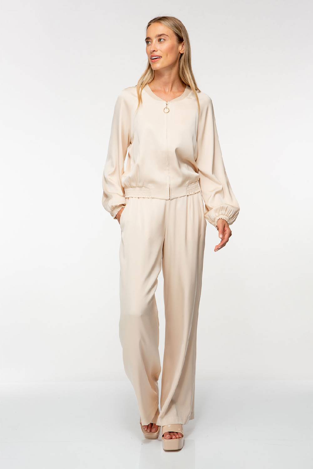 IVI GmbH SOLID SILK Seidenhose Mit Weitem Bein Light Sand