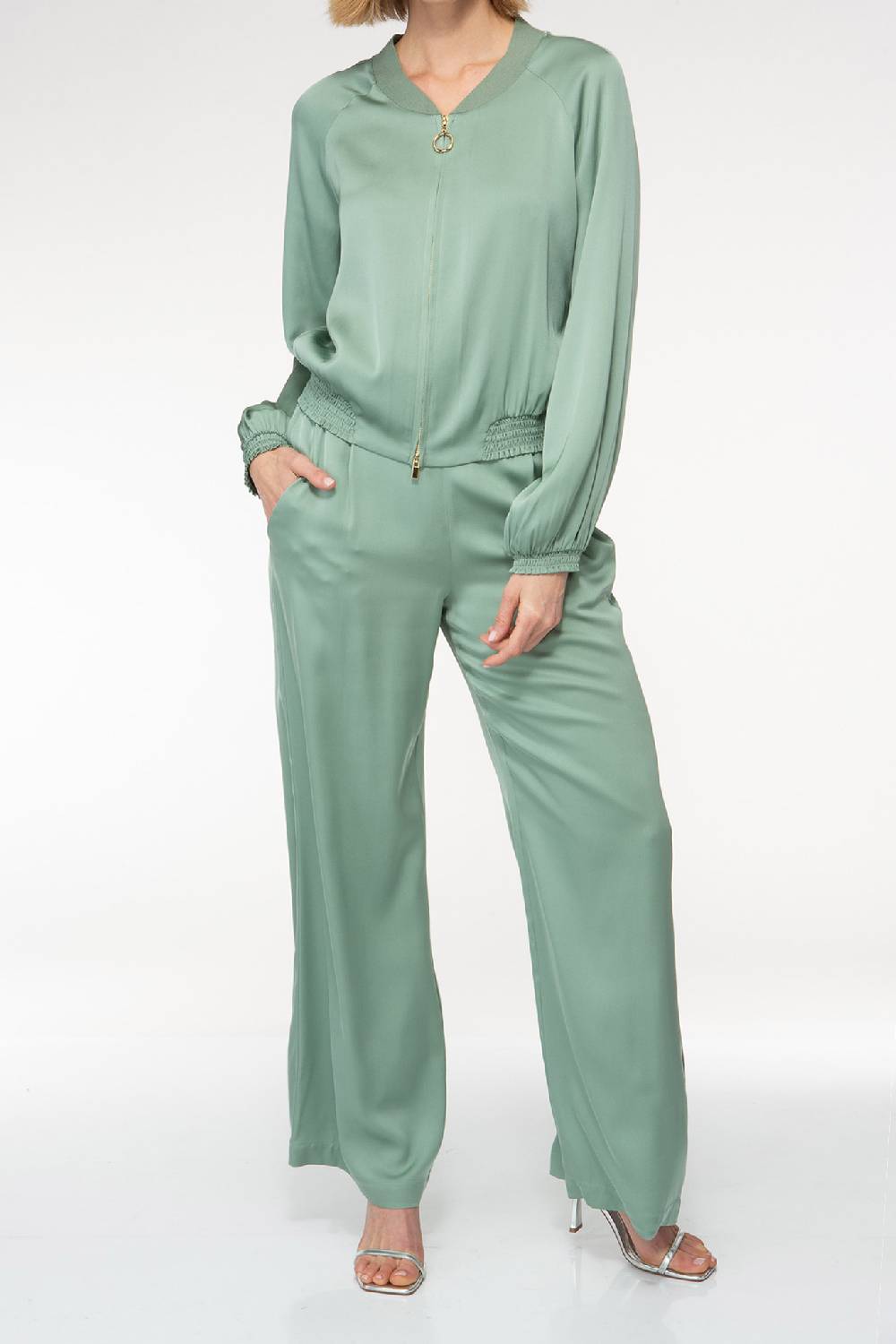 IVI GmbH SOLID SILK Seidenhose Mit Weitem Bein Salbei