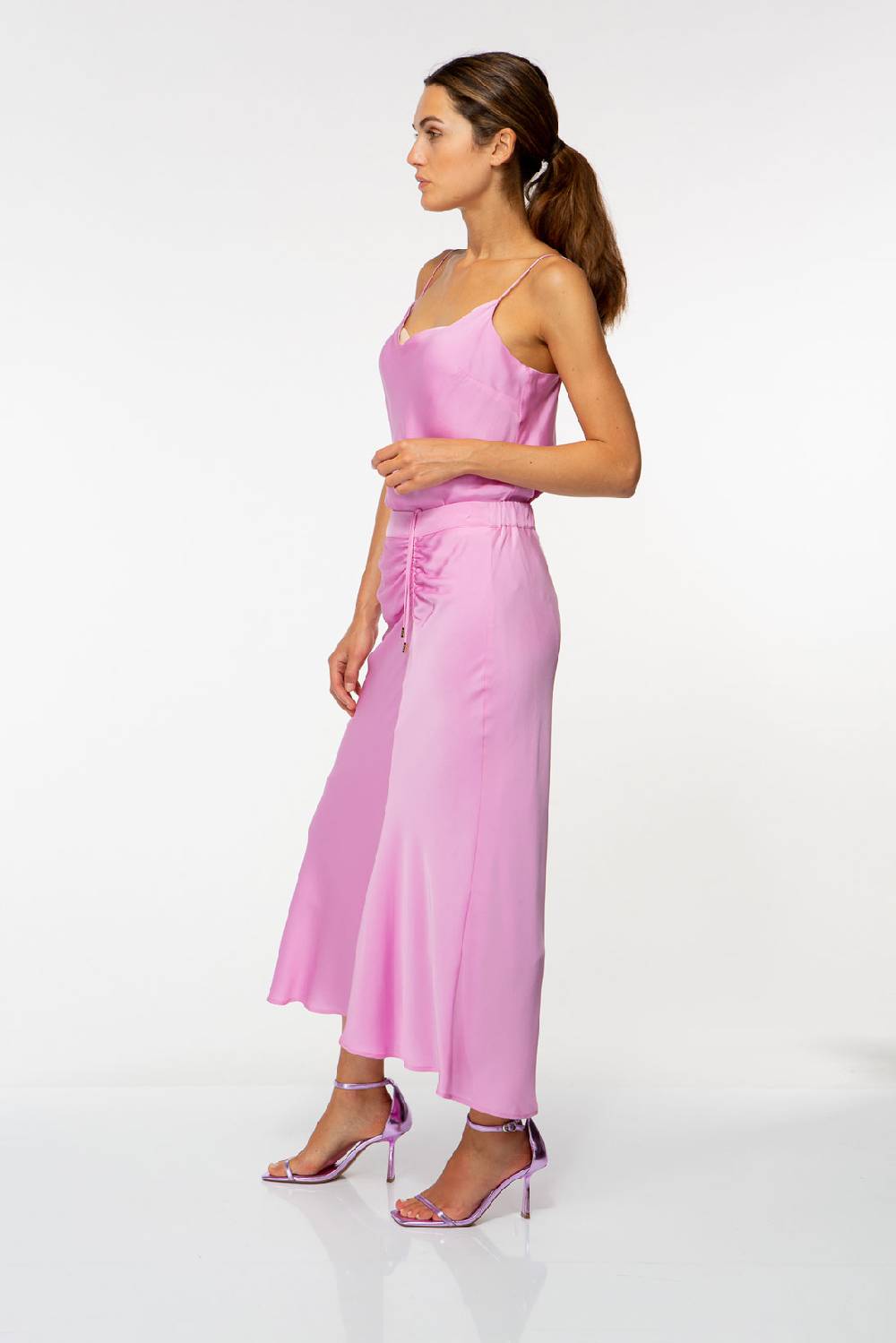 IVI GmbH SOLID SILK Seidenrock Mit Raffung Pink Orchid