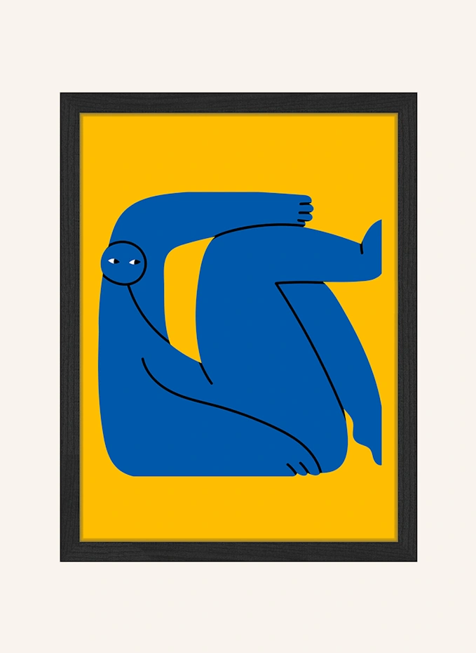 ANY IMAGE Wandbild BLAUGELBE ABSTRAKTE FIGUR Mit Rahmen