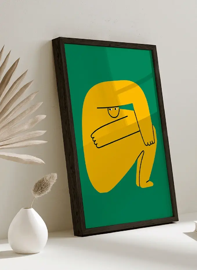 ANY IMAGE Wandbild GRÜNGELBE ABSTRAKTE FIGUR Mit Rahmen