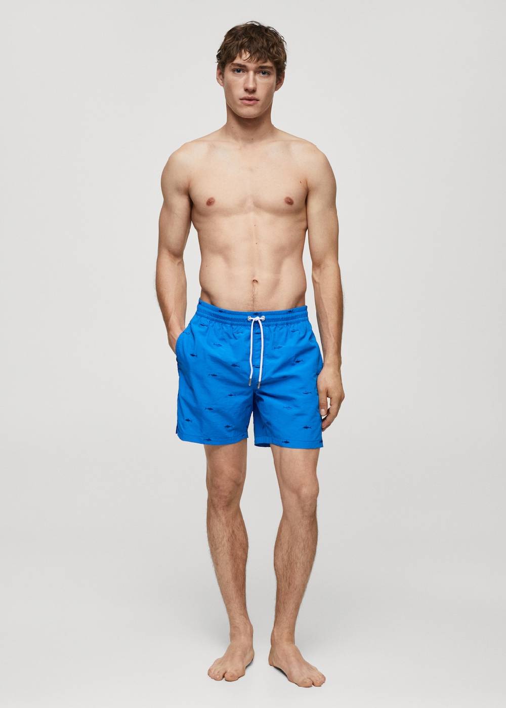 Mango Badeshorts Mit Kordelzug Und Aufgesticktem Fischmotiv