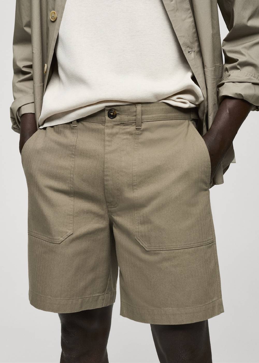 Mango Bermudashorts Aus 100 % Baumwolle Mit Fischgratmuster