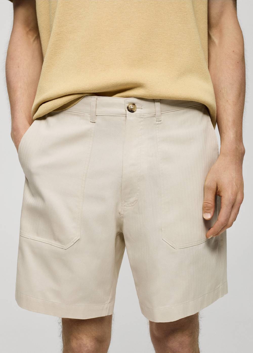 Mango Bermudashorts Aus 100 % Baumwolle Mit Fischgratmuster