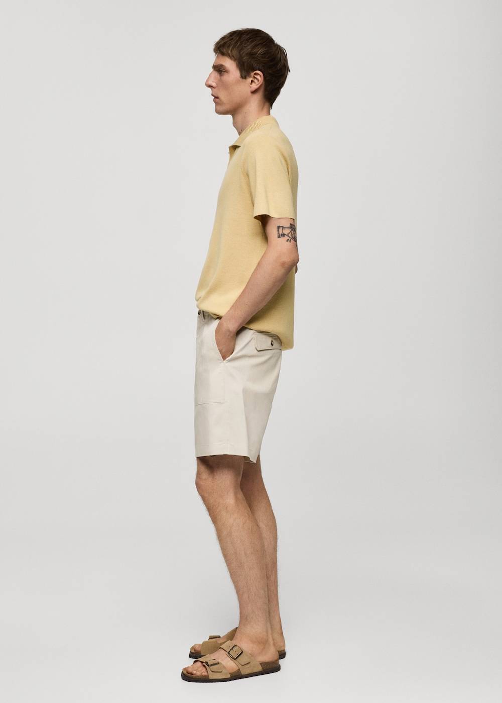 Mango Bermudashorts Aus 100 % Baumwolle Mit Fischgratmuster