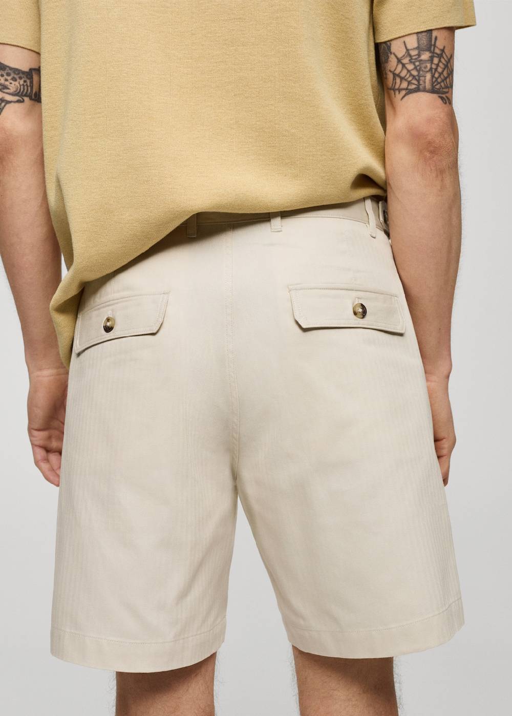 Mango Bermudashorts Aus 100 % Baumwolle Mit Fischgratmuster