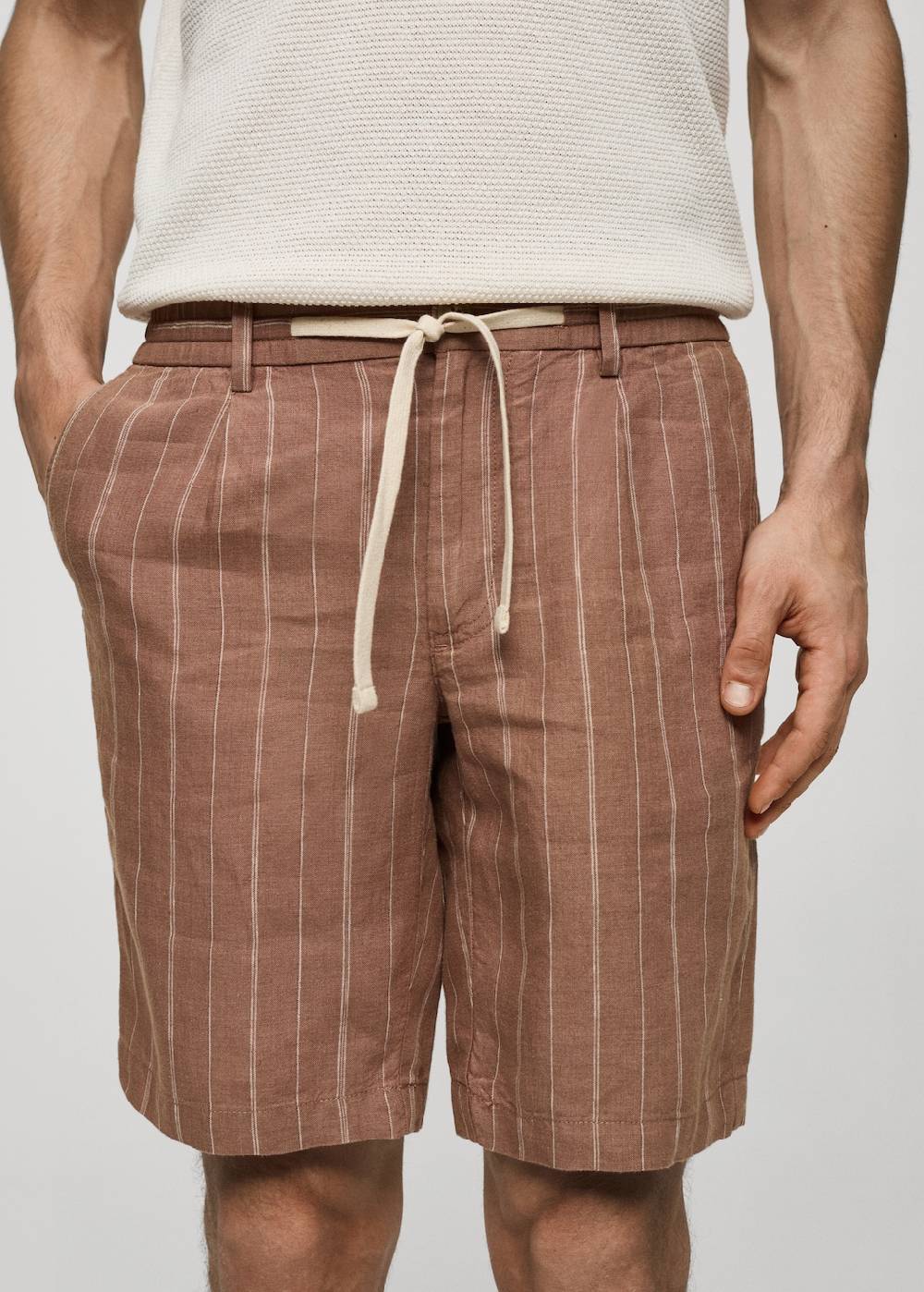 Mango Gestreife Bermudashorts Aus 100 % Leinen Mit Kordelzug