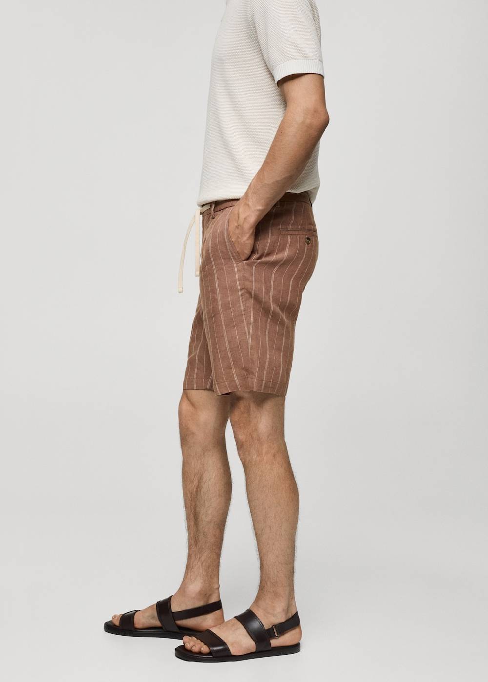 Mango Gestreife Bermudashorts Aus 100 % Leinen Mit Kordelzug