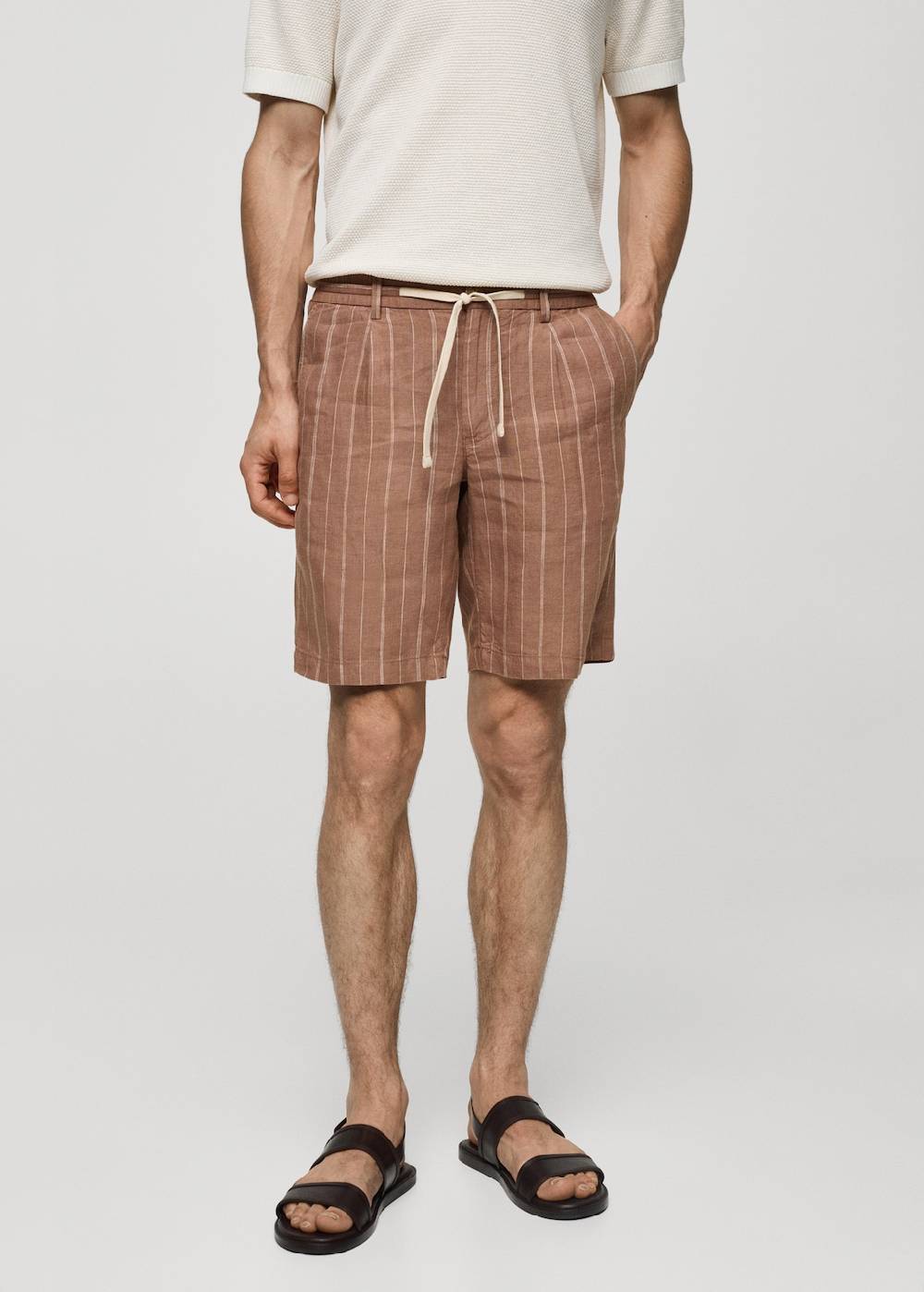 Mango Gestreife Bermudashorts aus 100 % Leinen mit Kordelzug