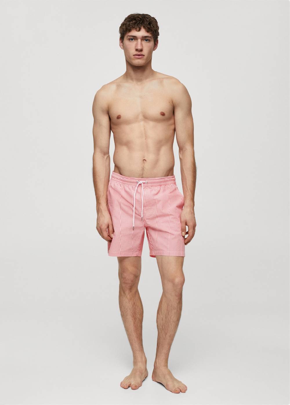 Mango Gestreifte Seersucker-Badeshorts Mit Kordelzug