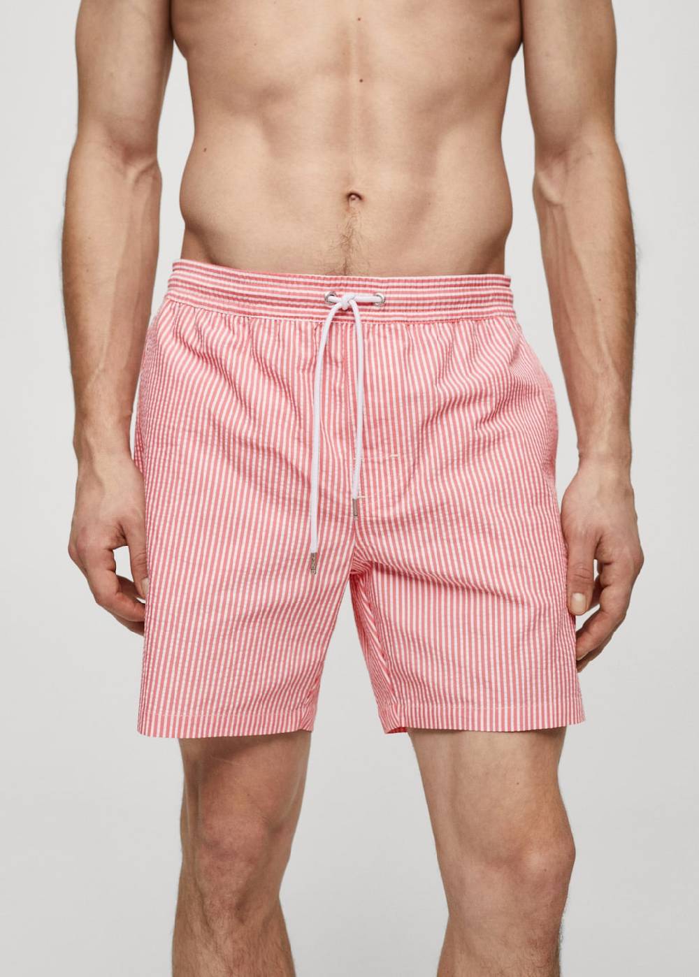 Mango Gestreifte Seersucker-Badeshorts Mit Kordelzug