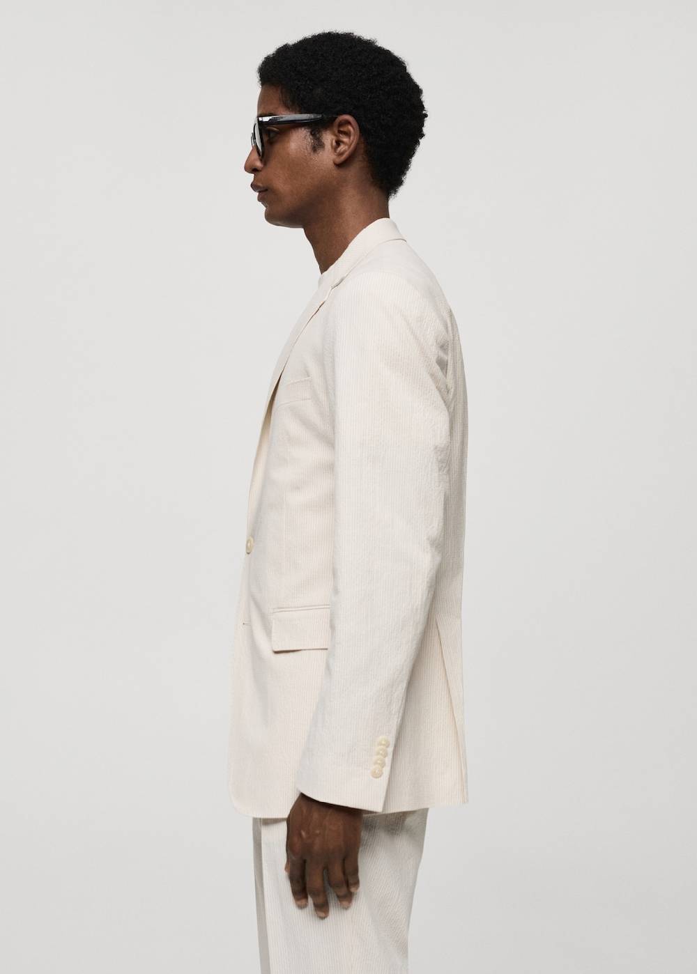 Mango Gestreifte Slim-Fit-Anzugjacke Aus Seersucker-Baumwolle