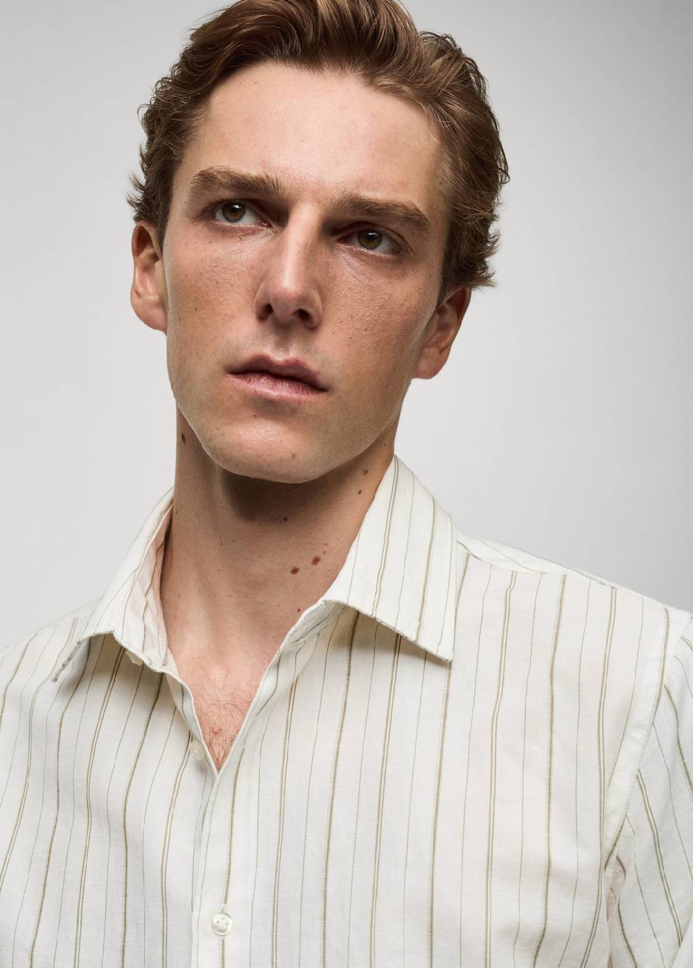 Mango Gestreiftes Regular-Fit-Hemd Aus Leinen Mit Baumwolle