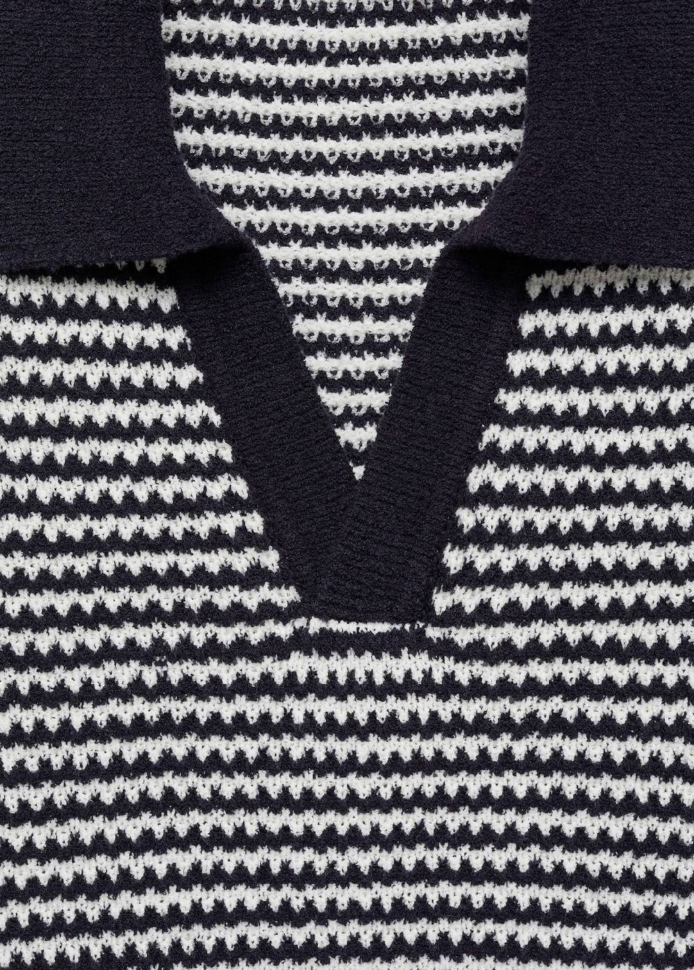 Mango Gestreiftes Stric-Poloshirt Mit Kontrastkragen