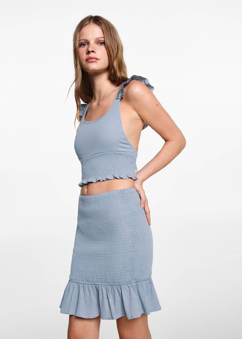 Mango Baumwoll-Top mit Raffdetails