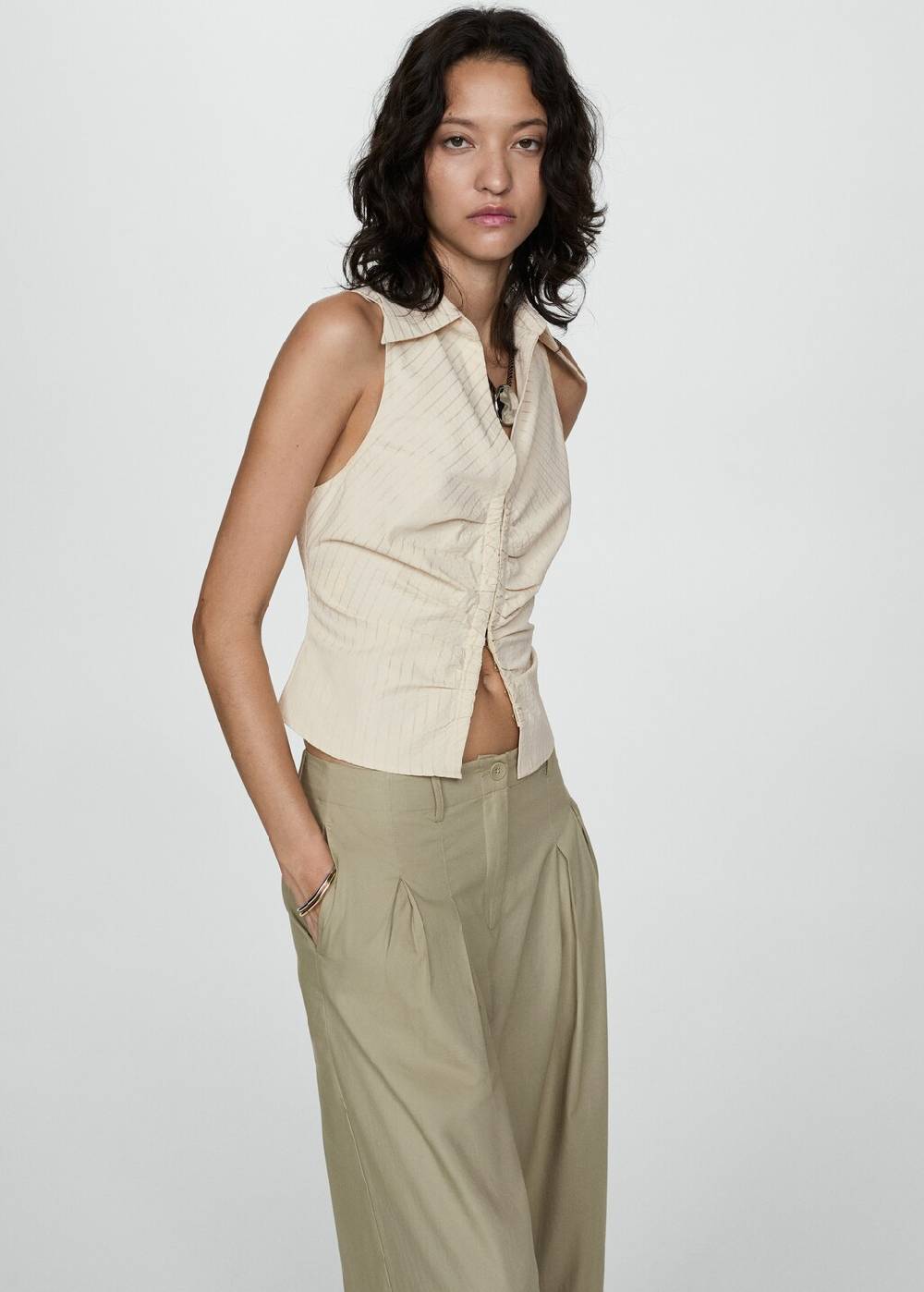 Mango Baumwollhose Mit Bundfalten