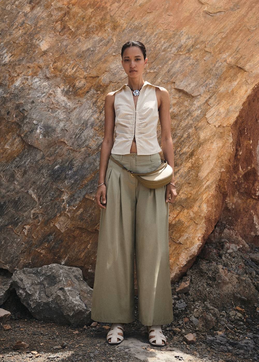 Mango Baumwollhose Mit Bundfalten