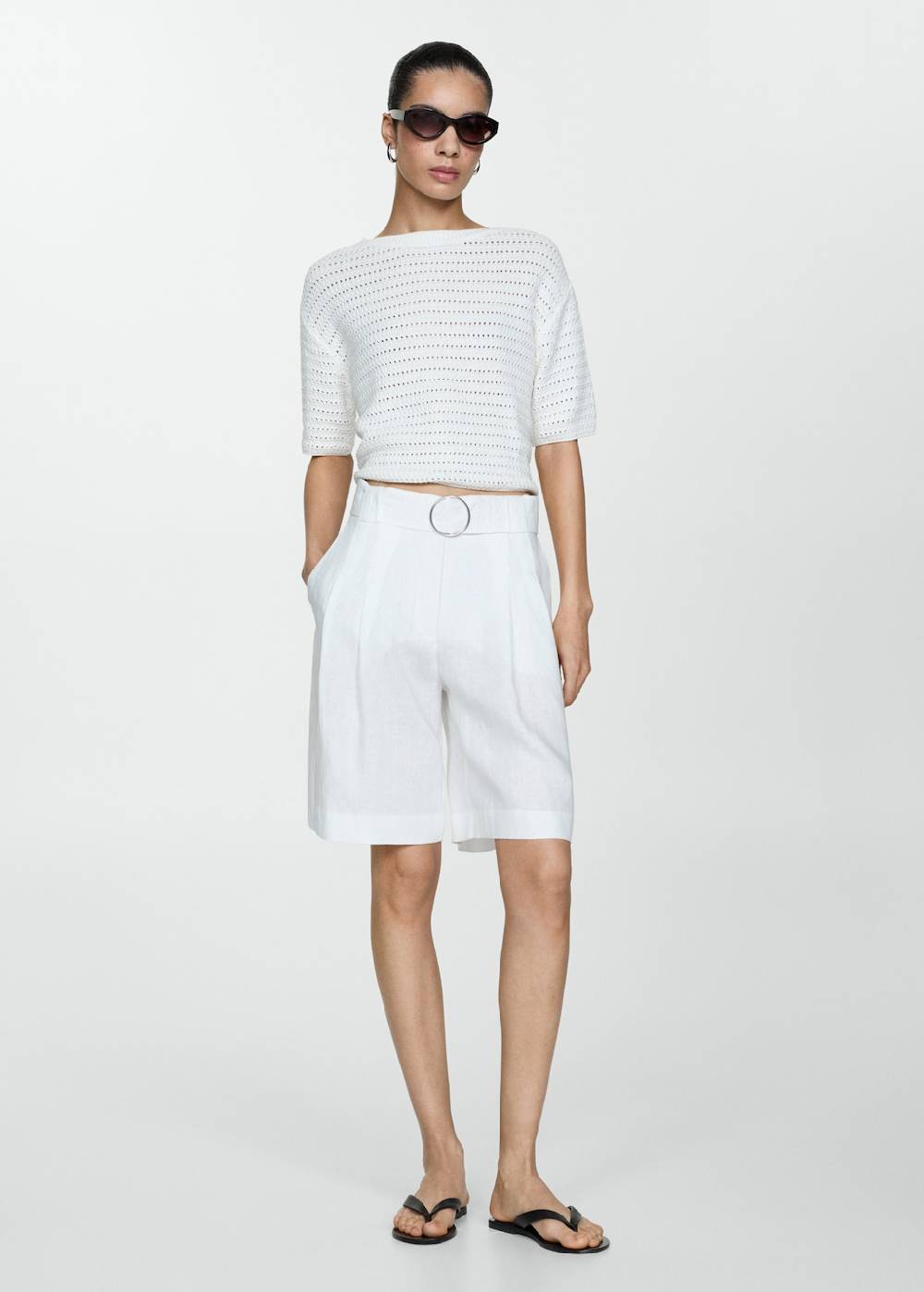 Mango Bermudashorts aus 100 % Leinen mit Gürtel