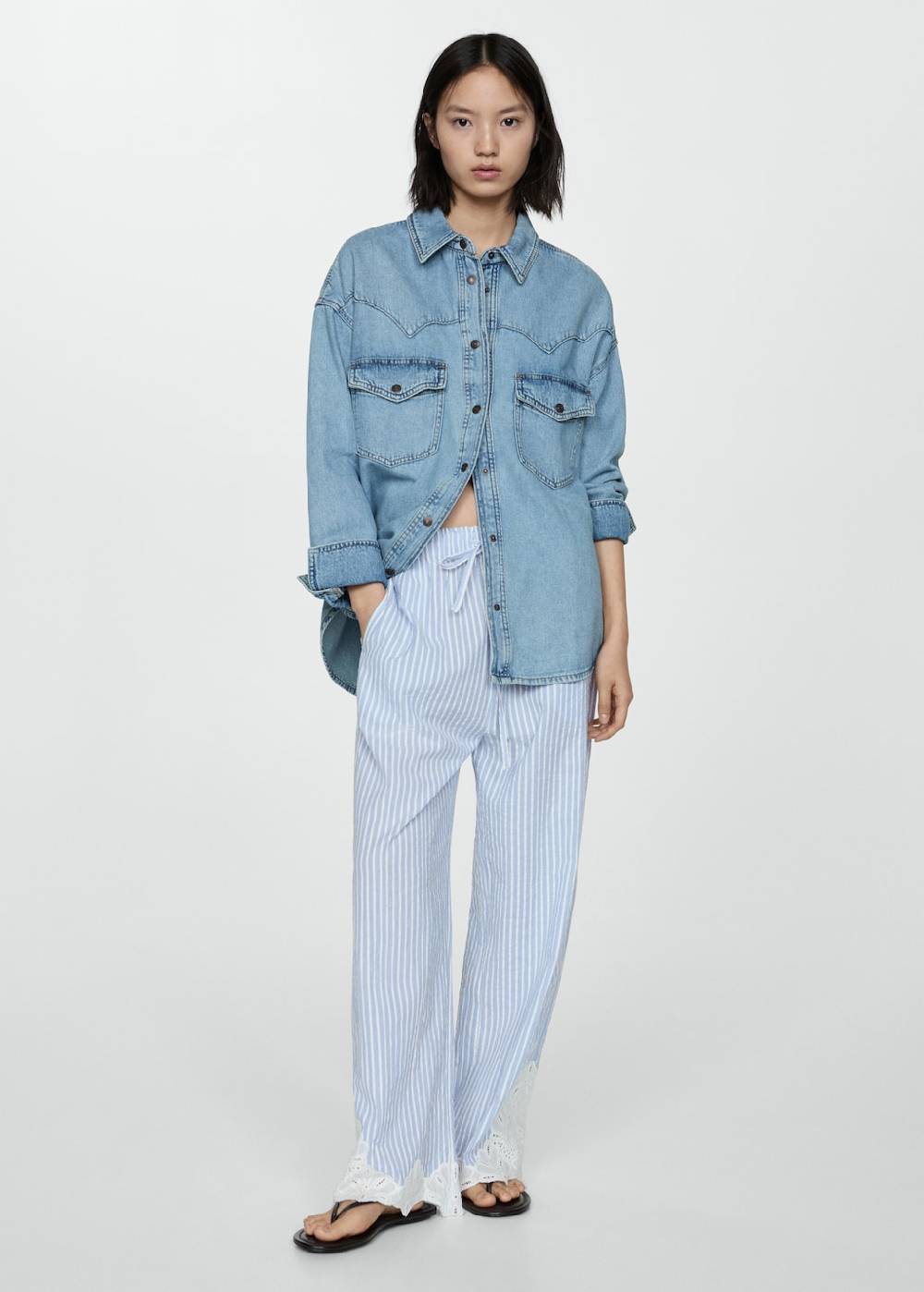 Mango Bestickte Streifenhose