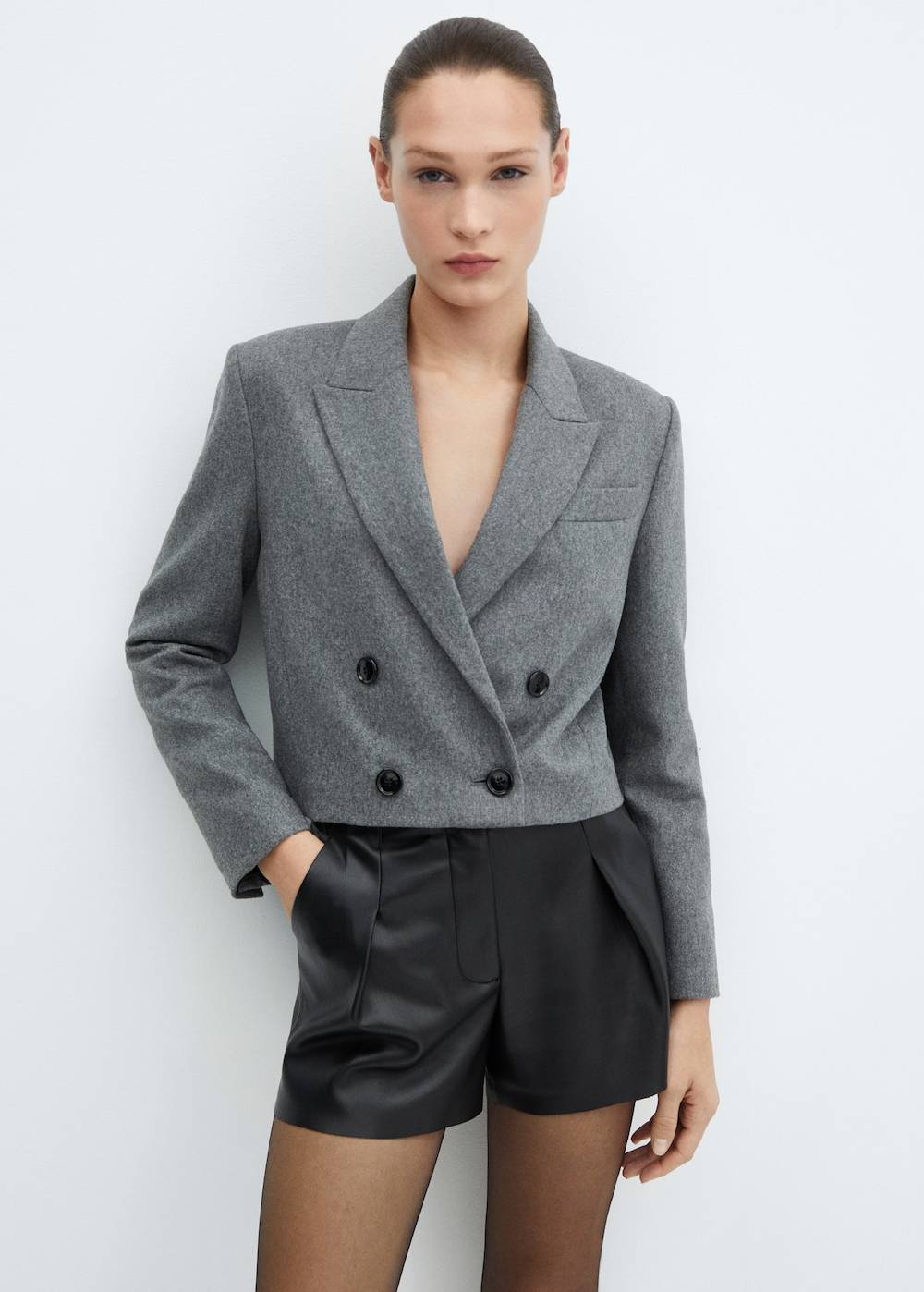 Mango Bundfalten-Shorts Mit Leder-Effekt