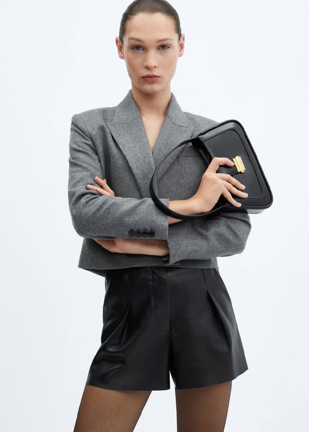 Mango Bundfalten-Shorts Mit Leder-Effekt