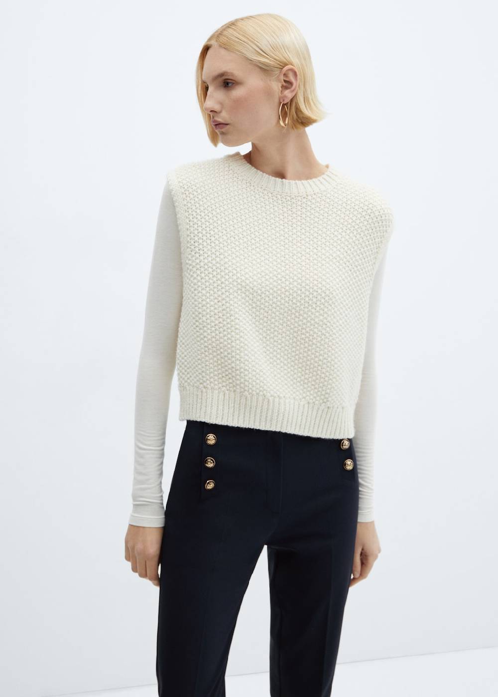 Mango Crop-Hose Mit Knöpfen