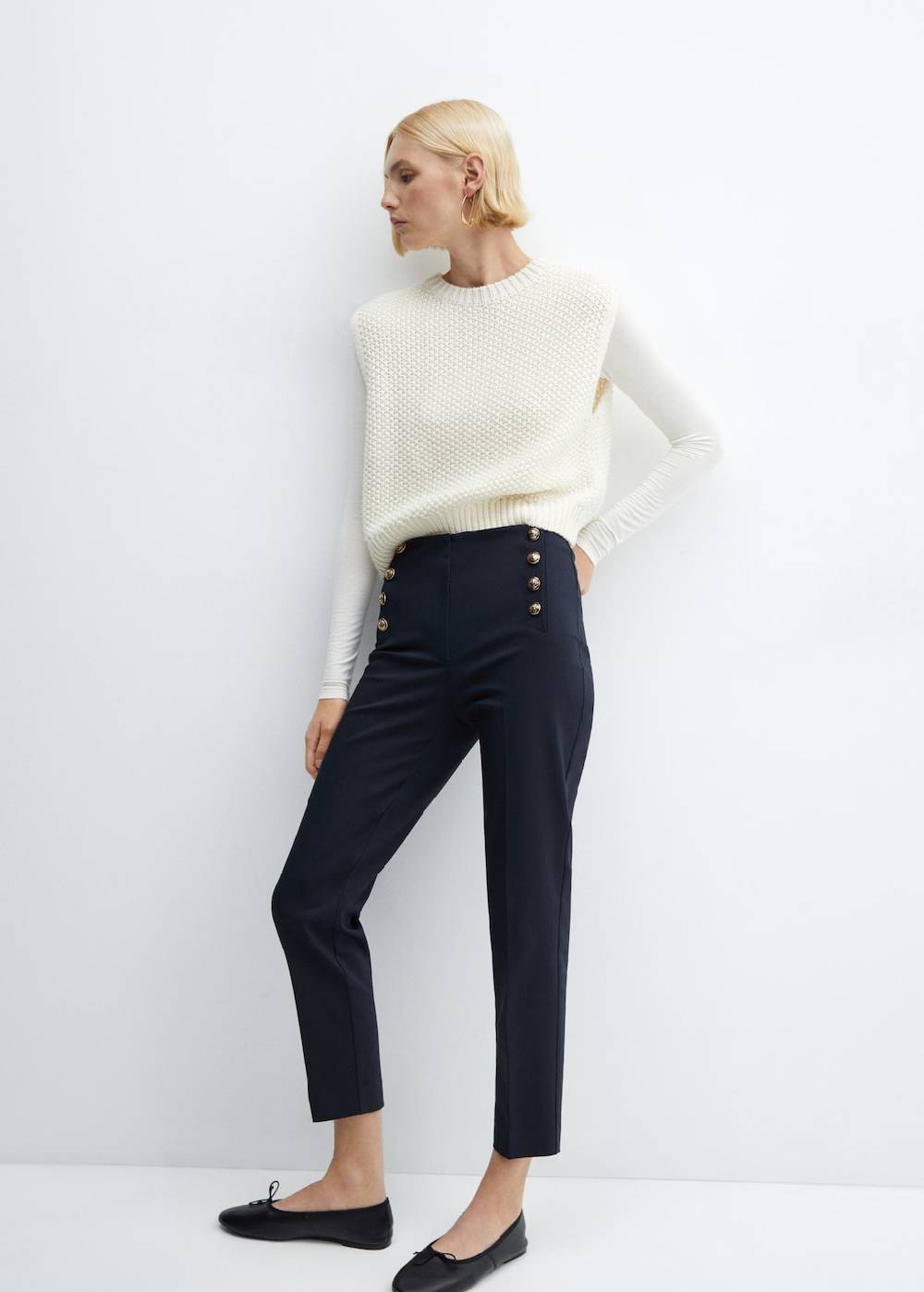 Mango Crop-Hose Mit Knöpfen