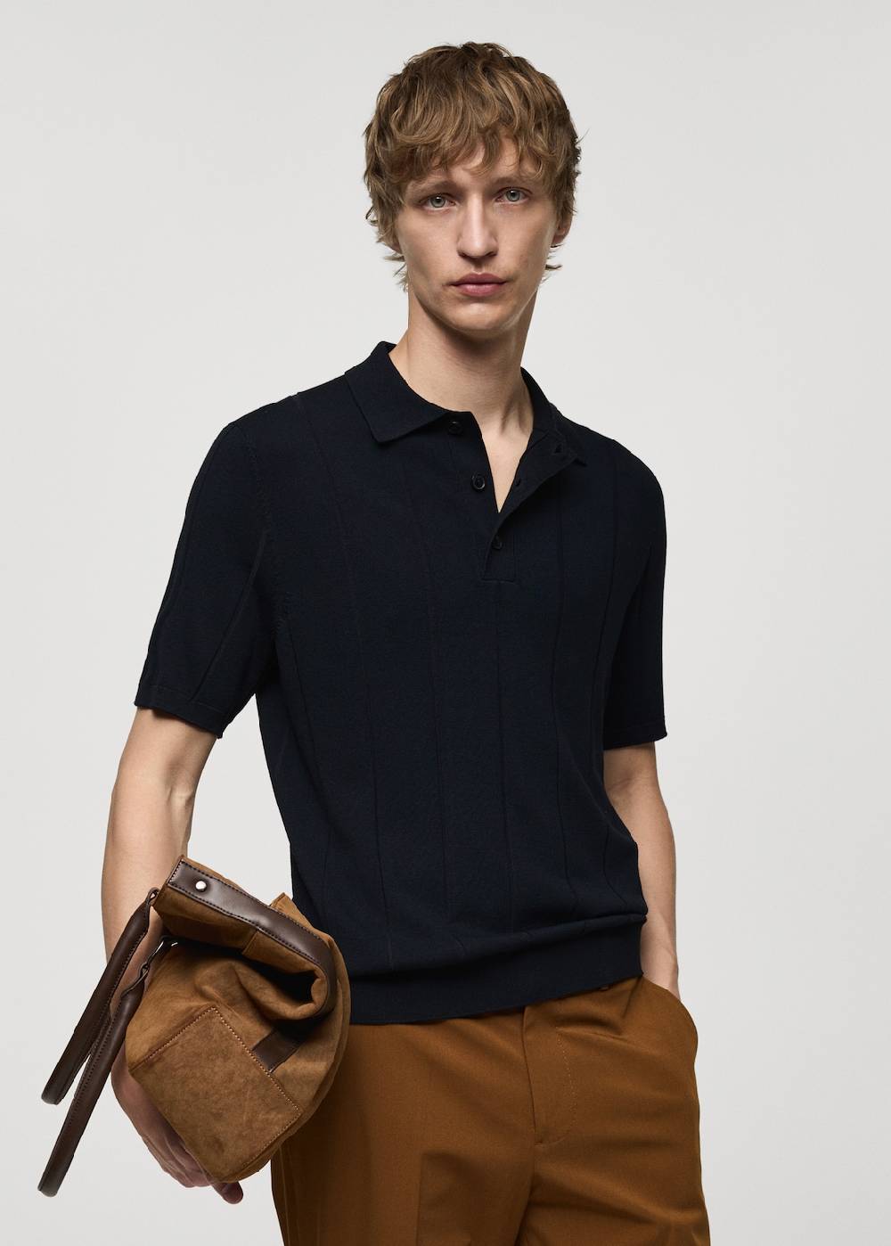 Mango Feinstrick-Poloshirt mit Rippmuster