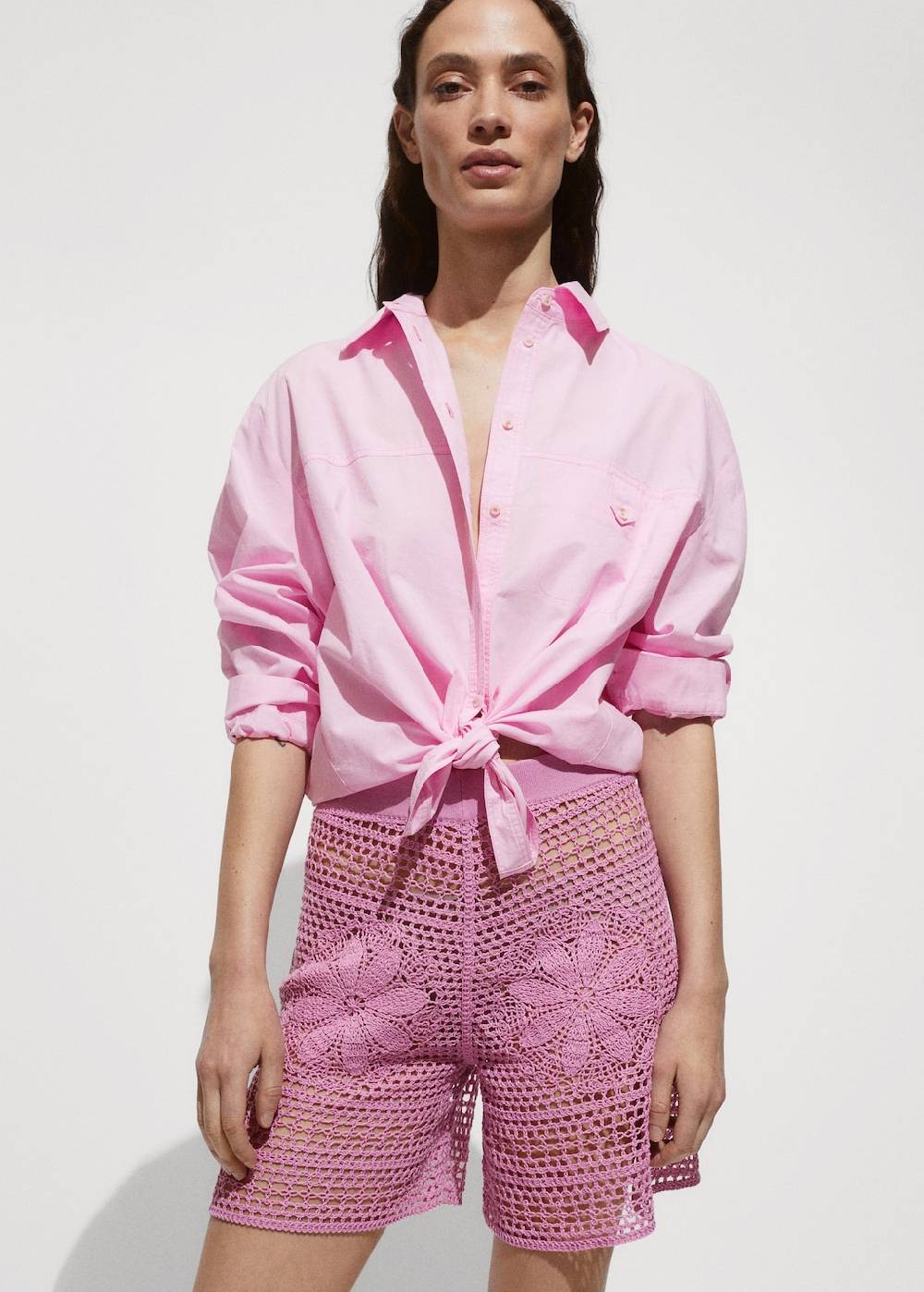 Mango Geblümte Häkel-Shorts