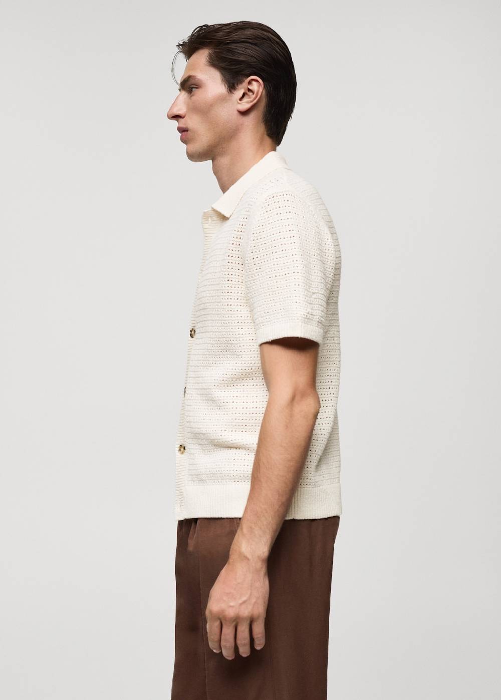 Mango Geknöpftes Strick-Poloshirt Mit Lochmuster