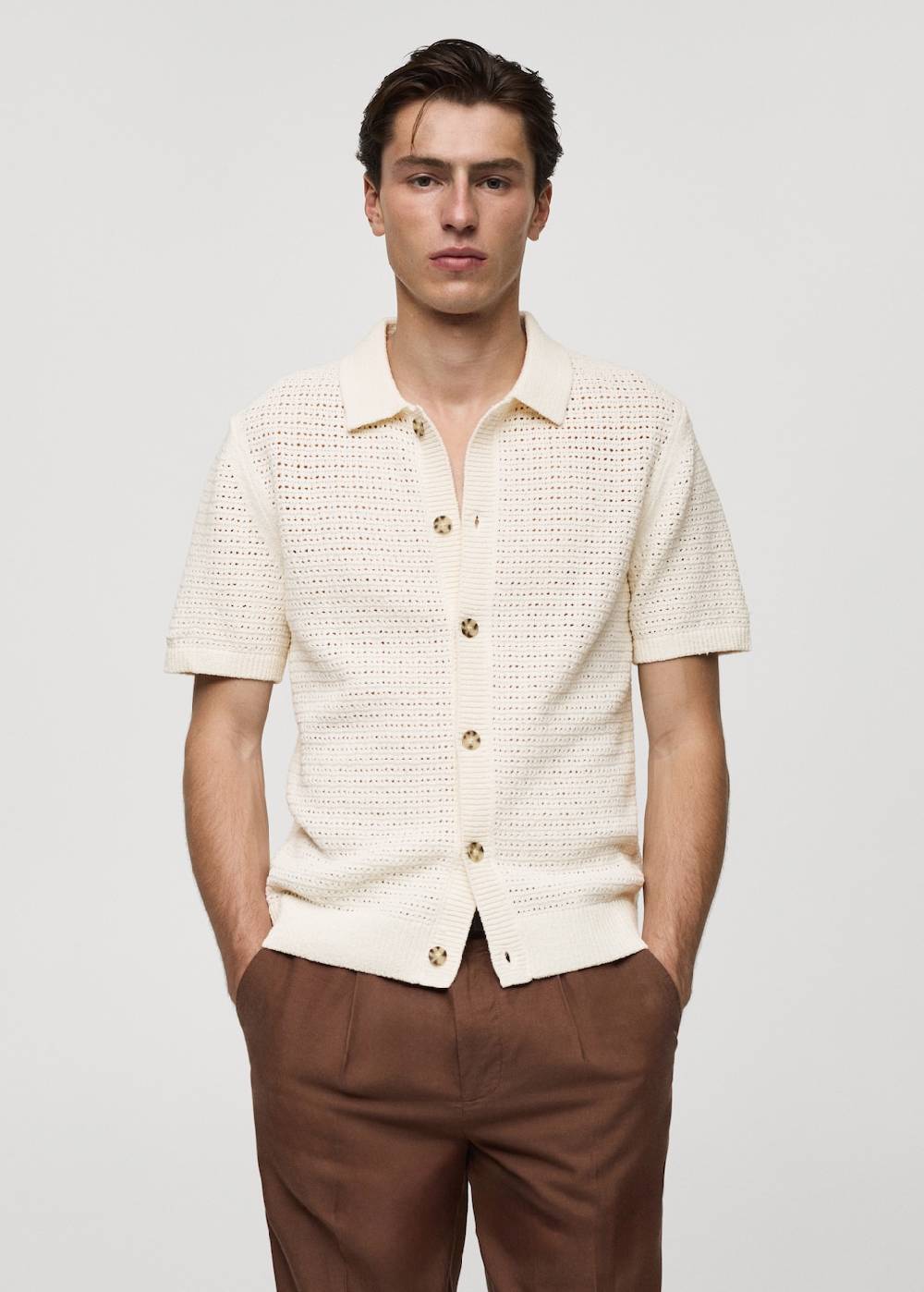 Mango Geknöpftes Strick-Poloshirt mit Lochmuster