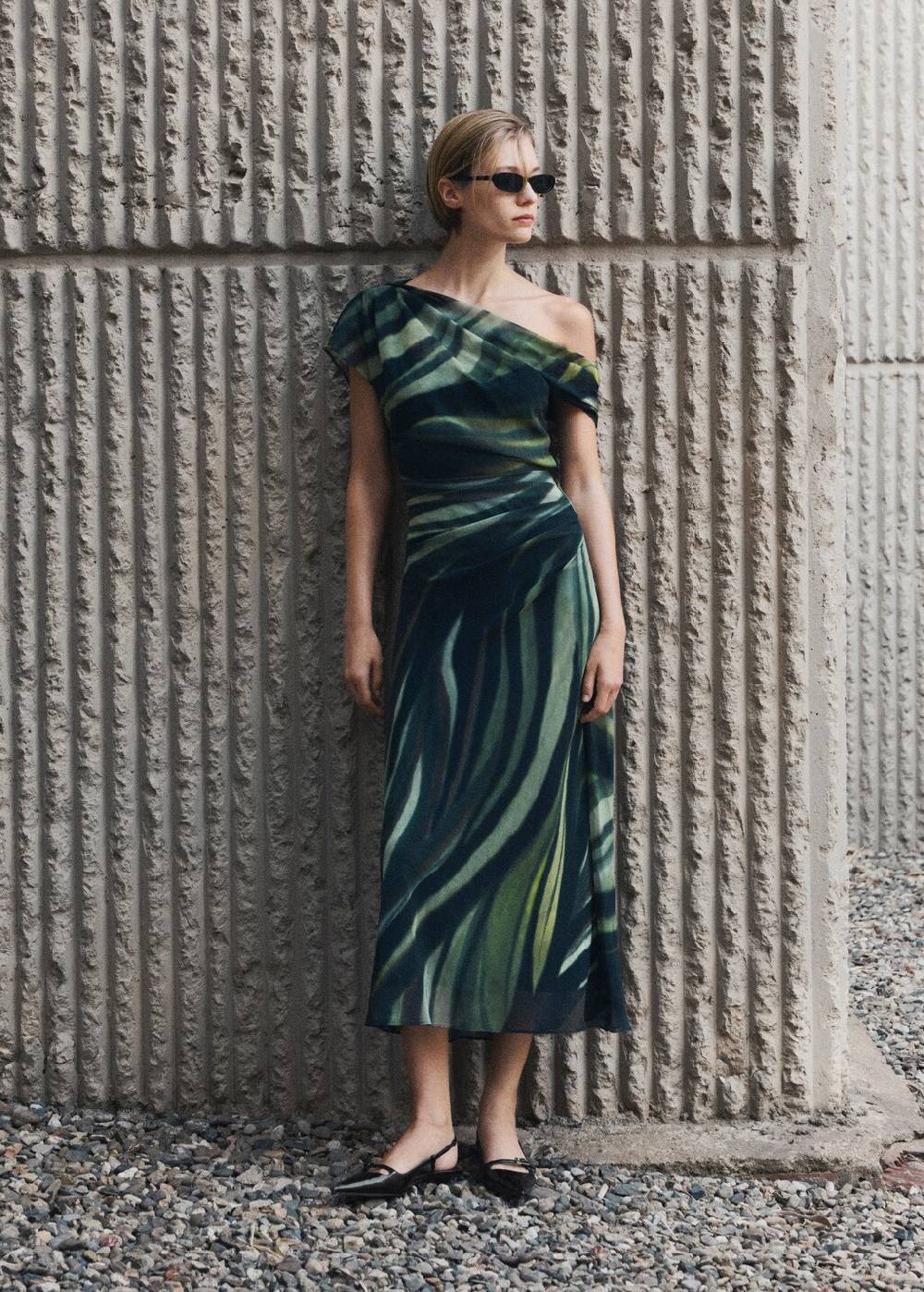 Mango Gemustertes Kleid Mit Drapierten Details