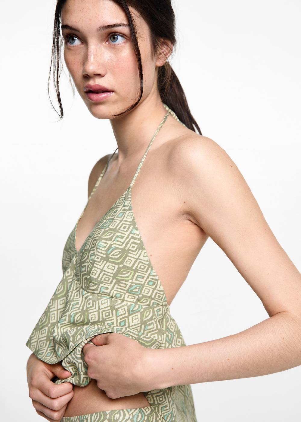 Mango Gemustertes Volant-Top