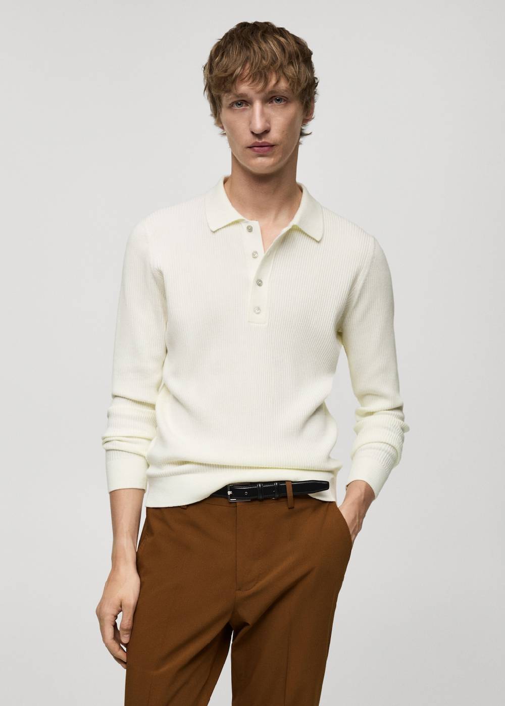 Mango Geripptes Poloshirt aus Baumwollgemisch