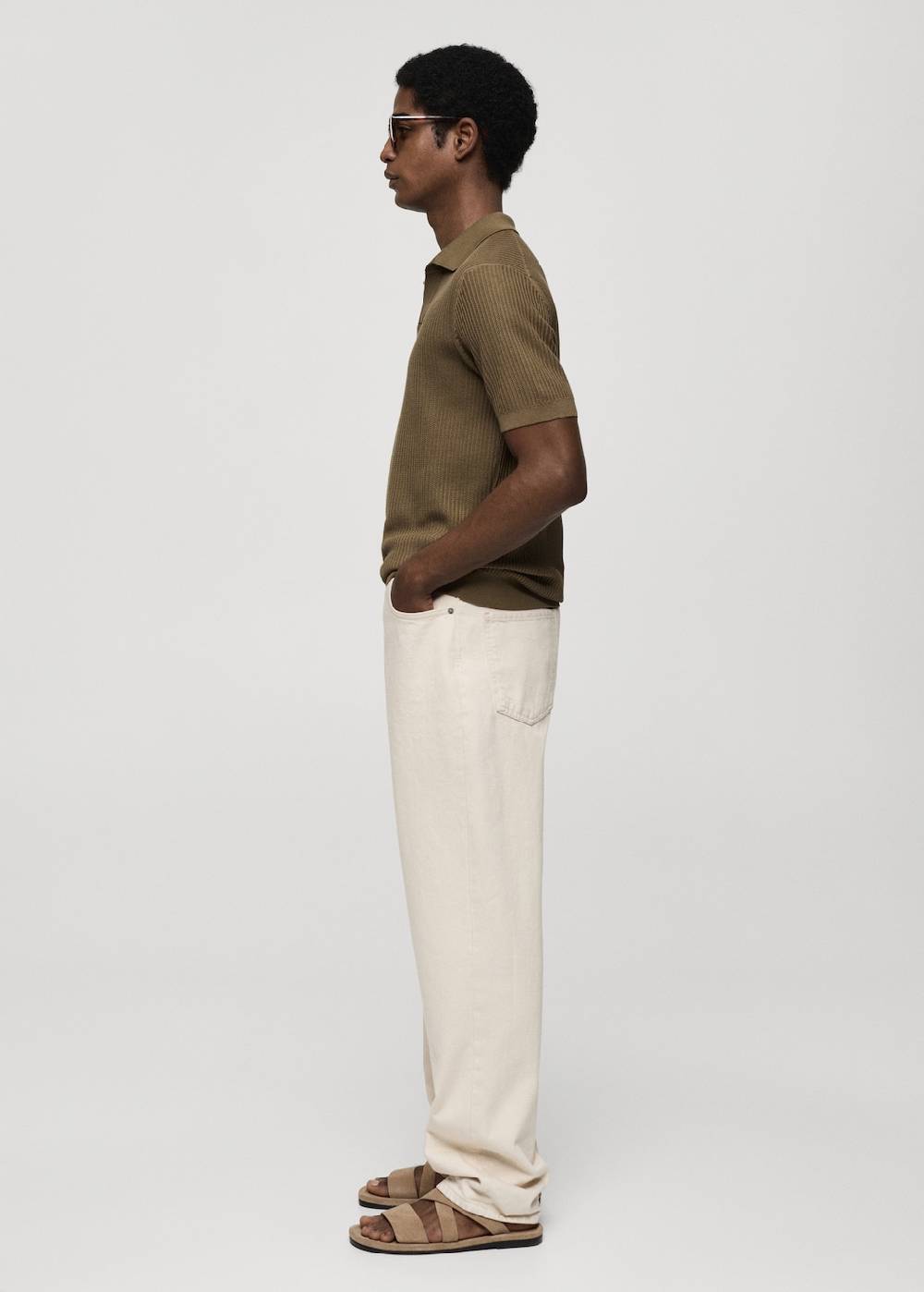 Mango Geripptes Strick-Poloshirt Aus Baumwolle