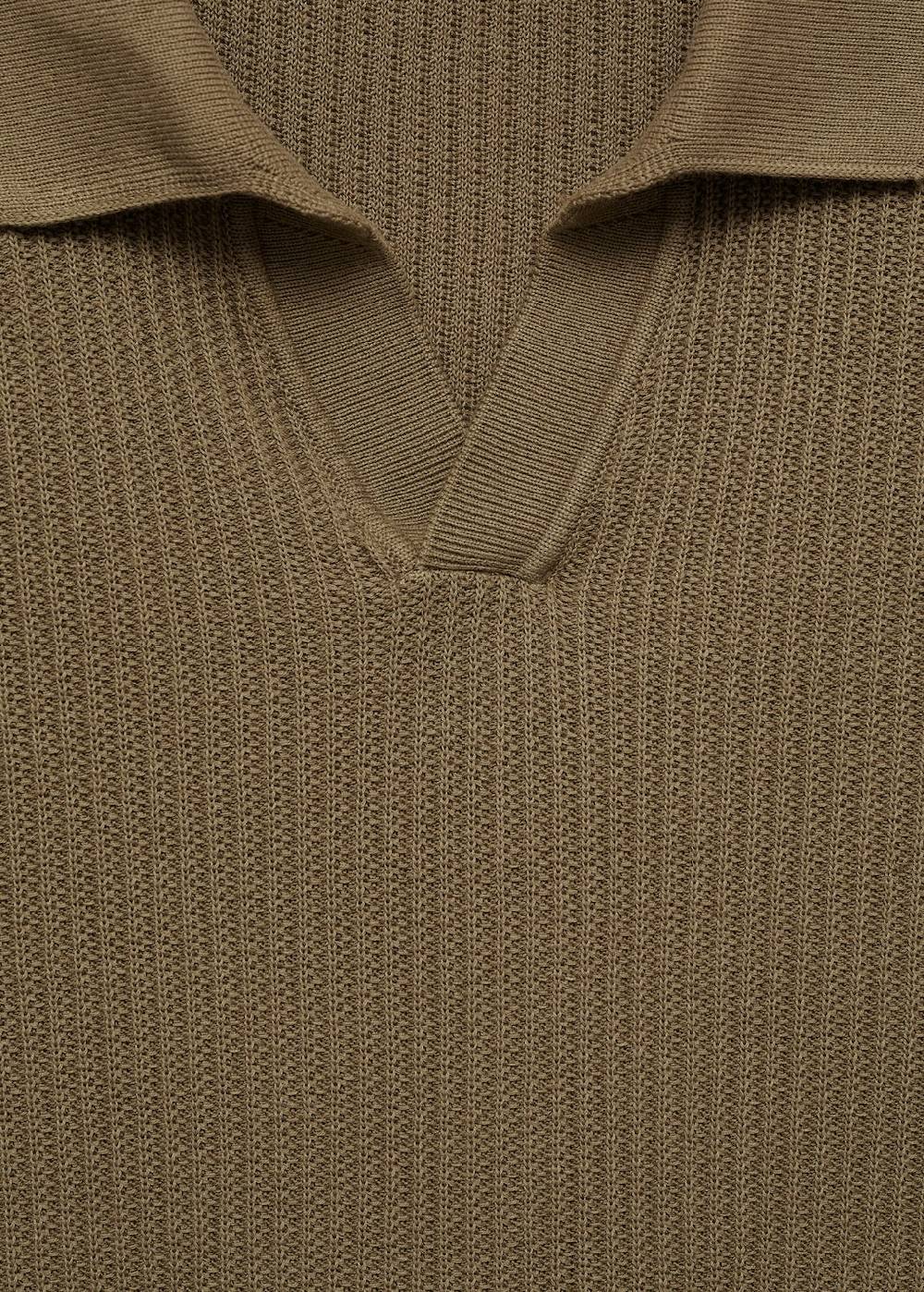 Mango Geripptes Strick-Poloshirt Aus Baumwolle