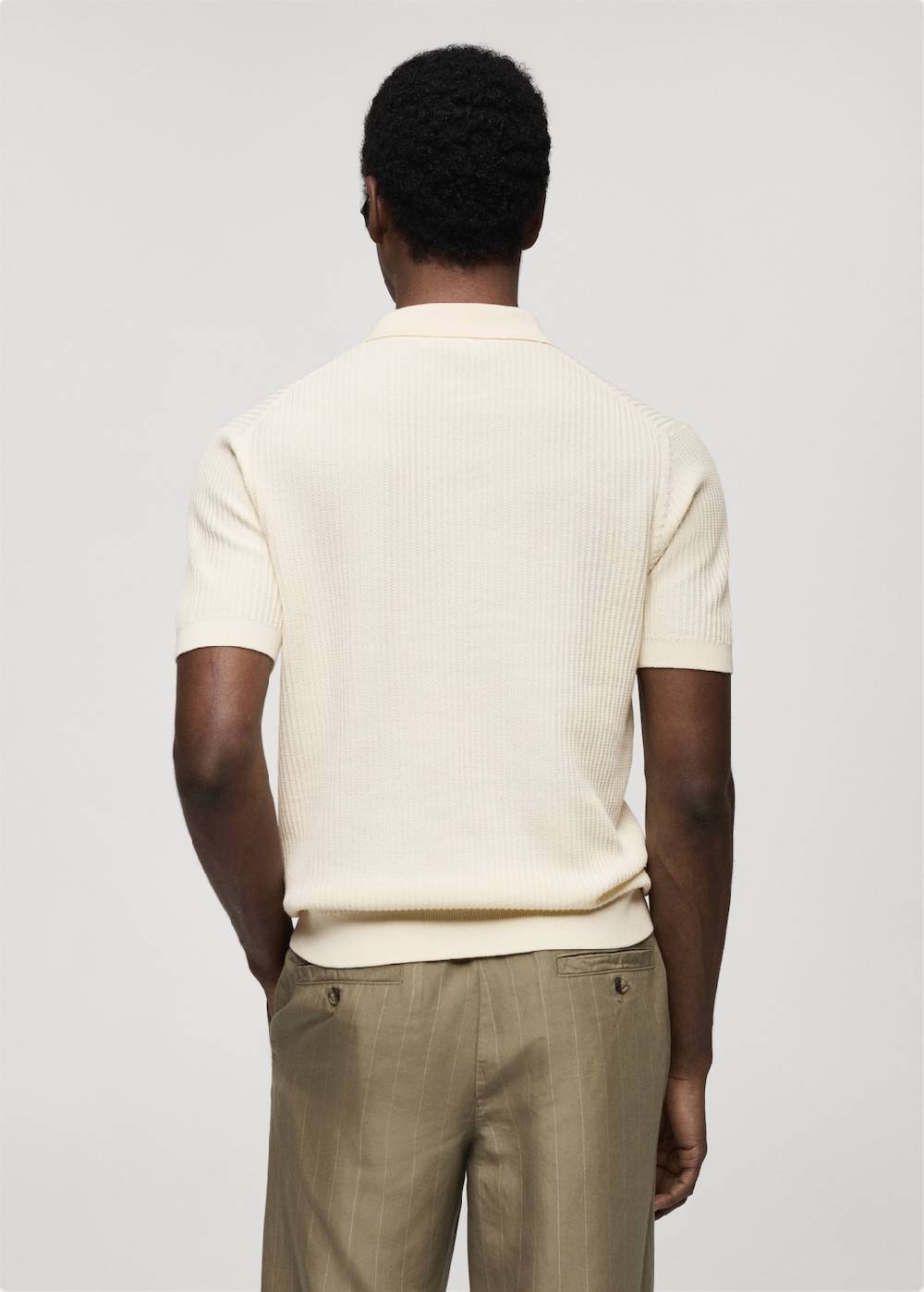 Mango Geripptes Strick-Poloshirt Aus Baumwolle
